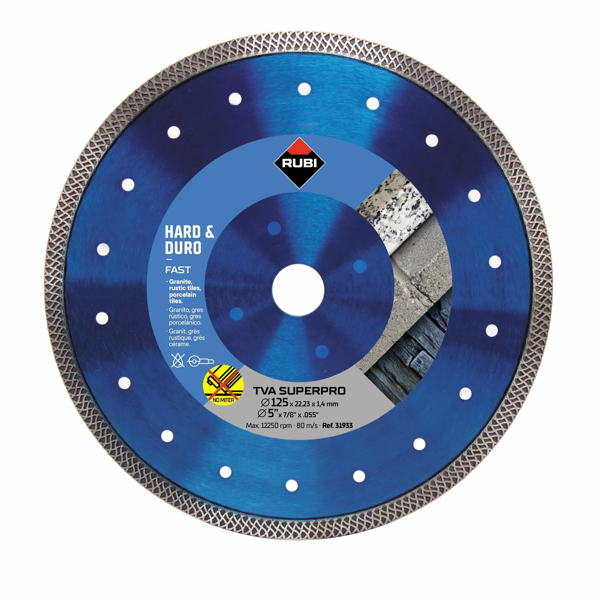 RUBI | Disco de Diamante para Porcelánico TURBO VIPER (TVA) | Disco para Amoladora de 125 mm para el Corte de Materiales con Espesores de >20 mm | Solo para Corte Recto