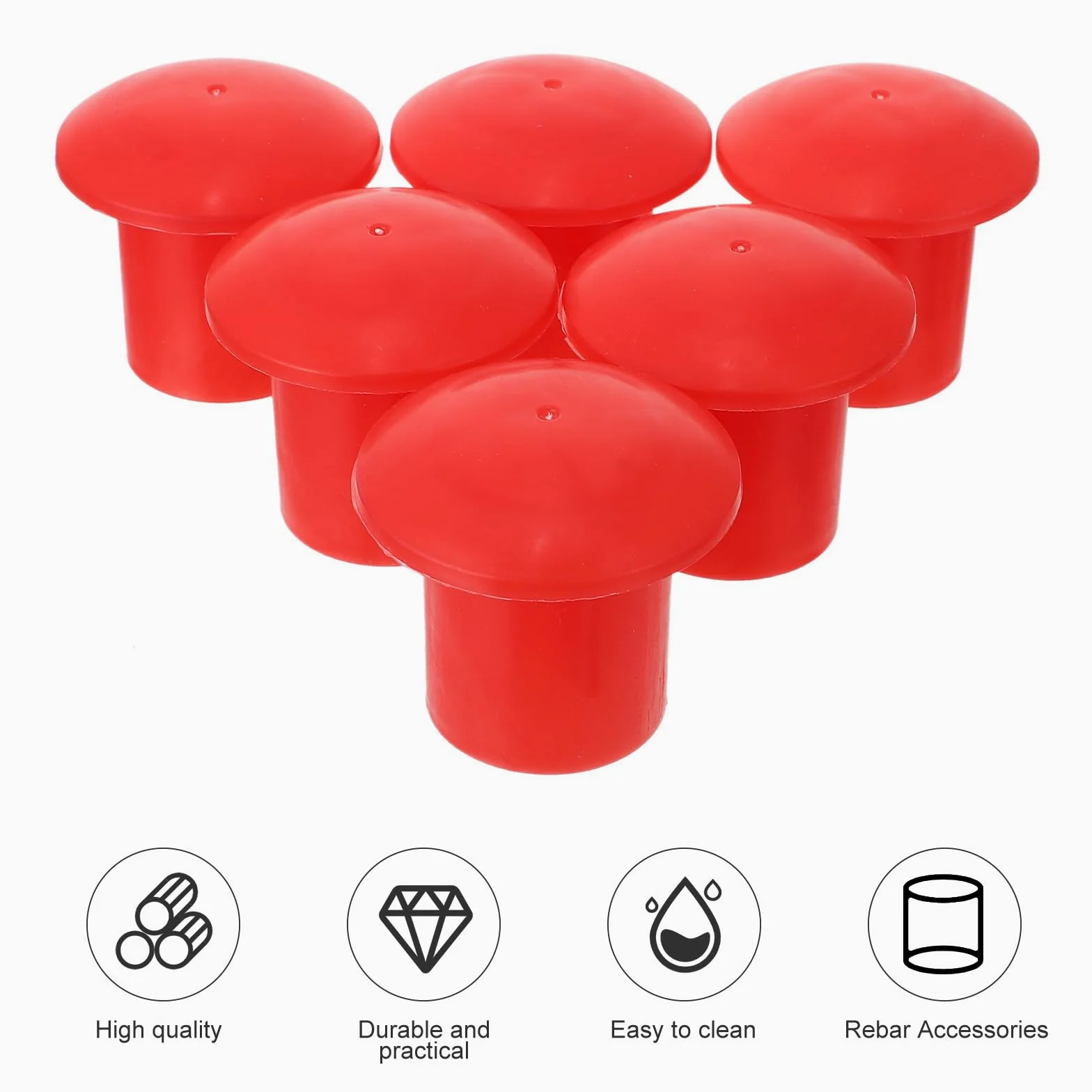 Tapas Protectoras de Plástico Rojo Alta Visibilidad y Resistencia Compresión 30 Forma de Hongo para Varillas de Refuerzo para Construcción Segura