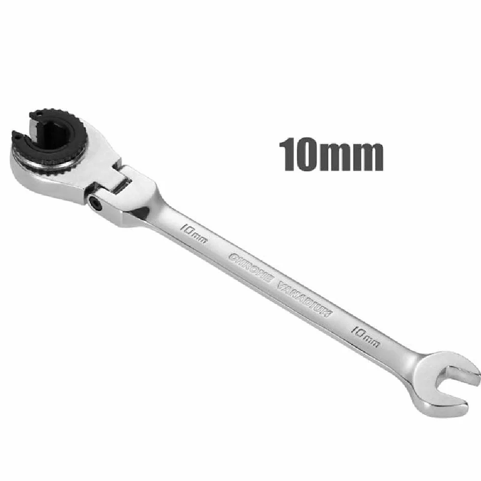 TopHomer Llave de carraca flexible de 10 mm, doble extremo abierto, pulido brillante, carraca, llave de percusión, acero cromo vanadio, llave de tubo
