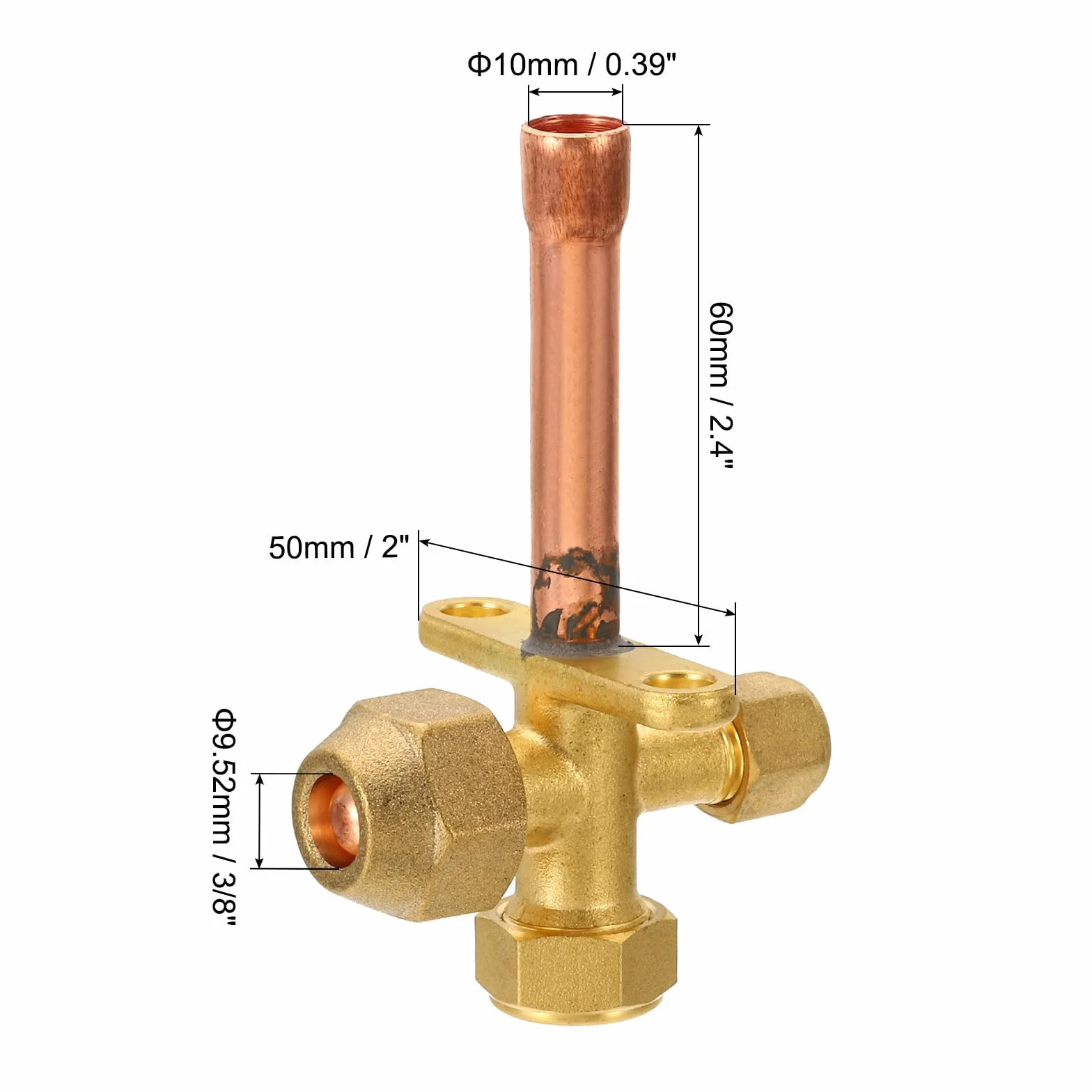 PATIKIL Aire Acondicionador Parada Válvula, para 3/8" OD Cobre Tubo Tamaño Recto 3 Vía Ángulo Parada Servicio Válvula Ajuste para Mini Split AC Refrigeración