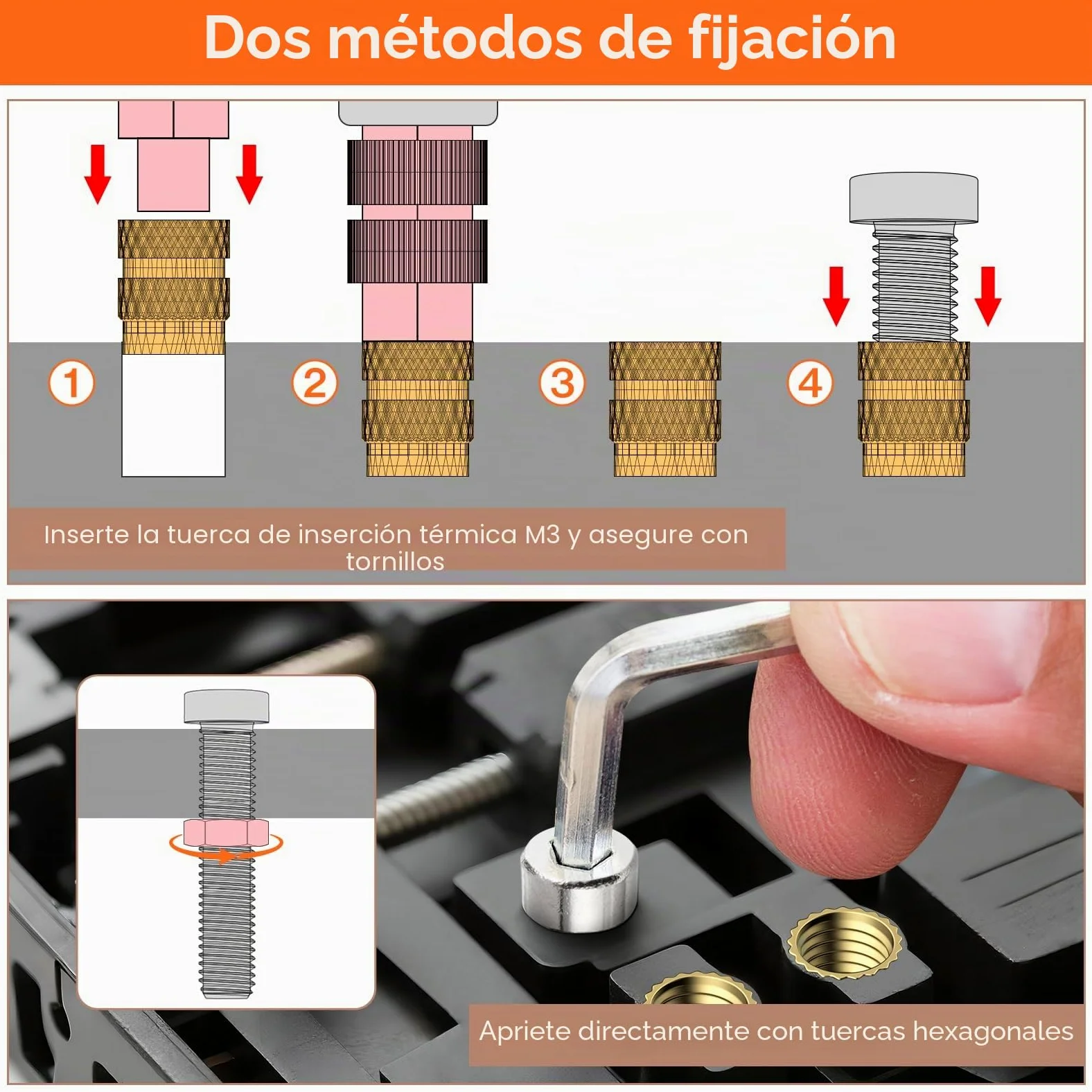 Inserto Roscado M3, Juego de Tornillos Roscados Preciva, Kit de Soldadura (200~500℃), 360 Piezas de Inserto Roscado Metálico M3 con Tornillos y Pernos Surtidos, Accesorios Compatibles con Impresoras