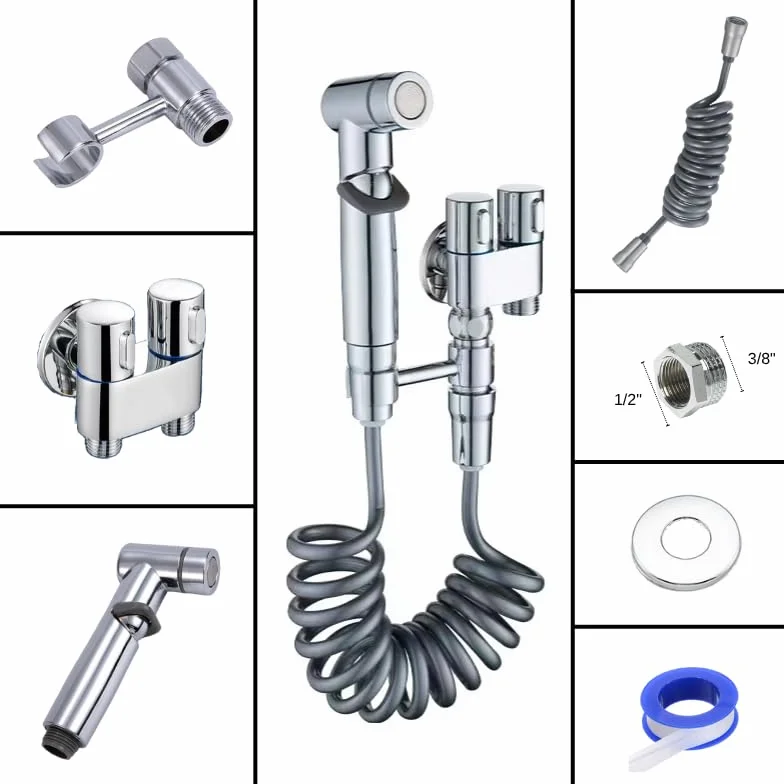 Ducha higiénica para WC, Grifo Bidet en acero inox para WC, Ducha bidet con chorro de agua, Grifo para Inodoro con manguera para bidet