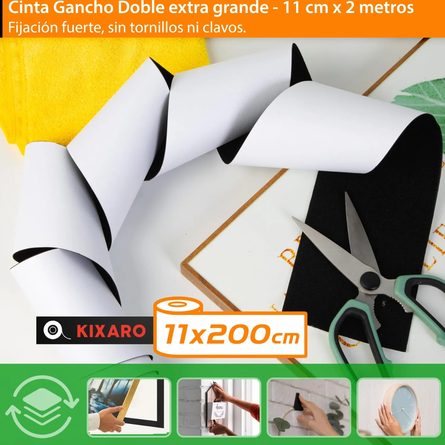 Cinta Gancho Doble Cara Negro Adhesivo Extra Fuerte Ancho 11cm X 2 M Adhesivo Fuerte para Tela Mosquiteras Alfombras Textil Sofa Ropa ✯GARANTÍA DE POR VIDA✯ Cinta Rollo Hook y Loop Tape Gancho y Lazo