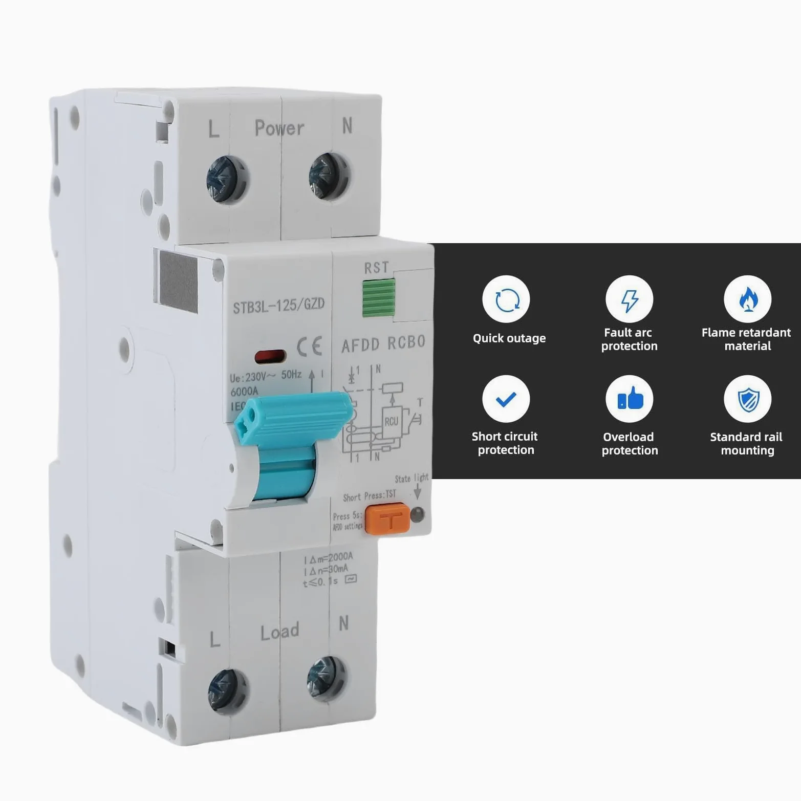 FTVOGUE Disyuntor de Falla de 1P+N AFDD RCBO RCCB Disyuntor en Miniatura 63A con Protección contra Fugas de Sobrecarga para Sistemas Eléctricos Domésticos e Industriales (40A)