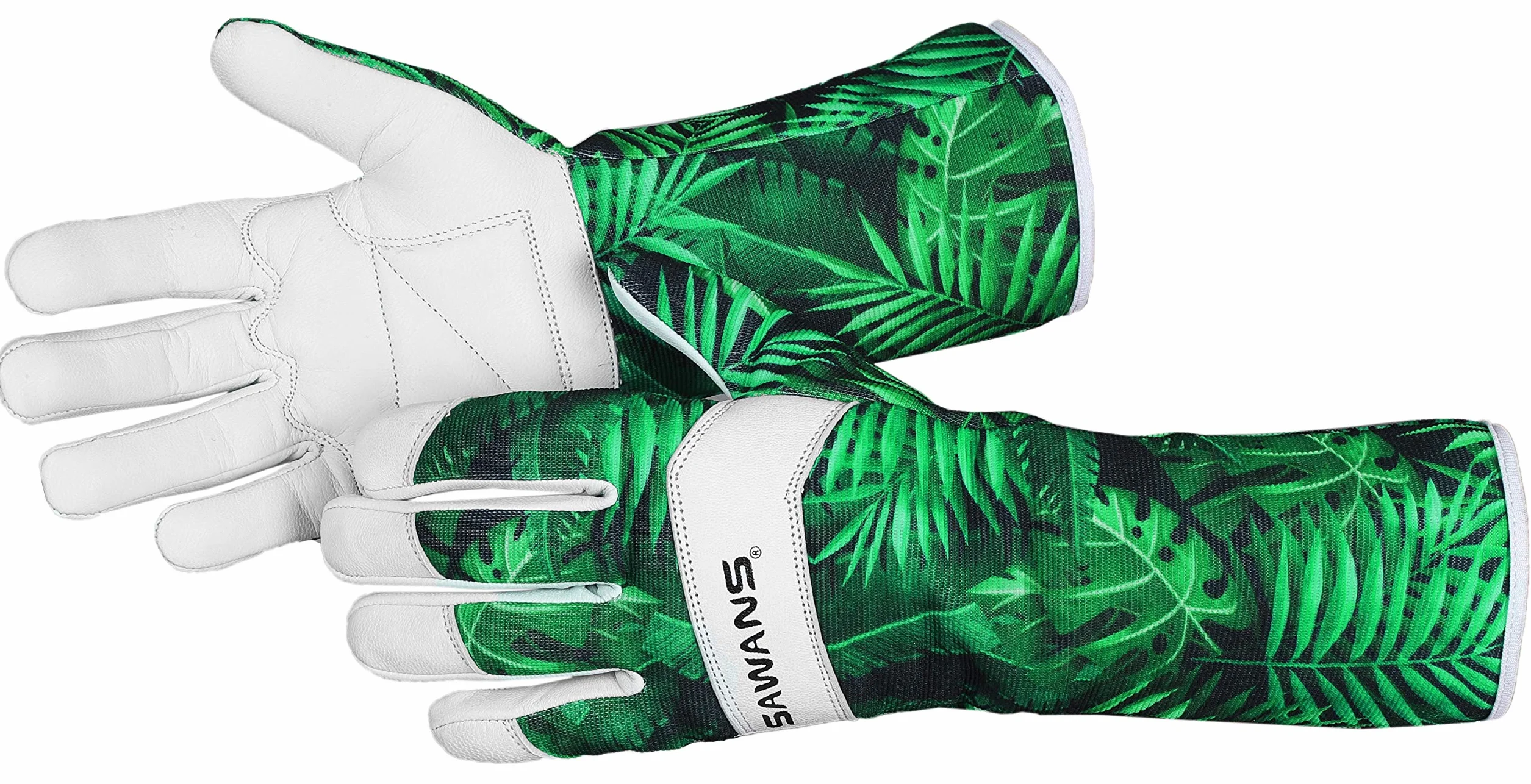 Guantes de Jardinería de Cuero Piel de Cabra Elastano Transpirable a Prueba de Espinas Protección Antebrazo Largo M