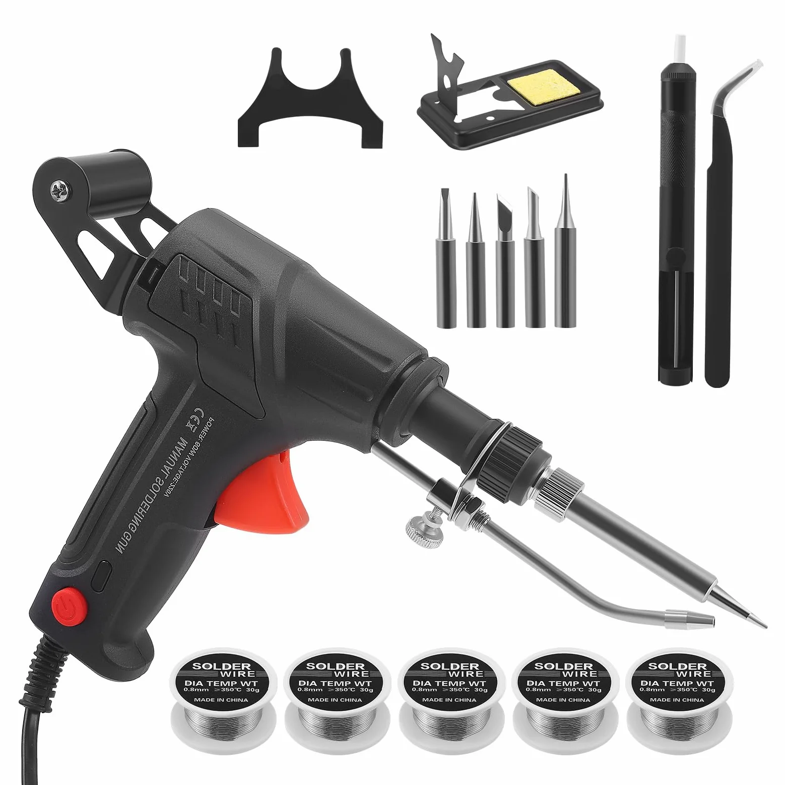Juego Profesional Portátil de Estación de Soldadura, Pistola de Soldar, Estación de Soldadura Industrial con Alimentación Automática y 5 Bobinas de Estaño | Para PCB, Electrónica, Joyería, Soldadura