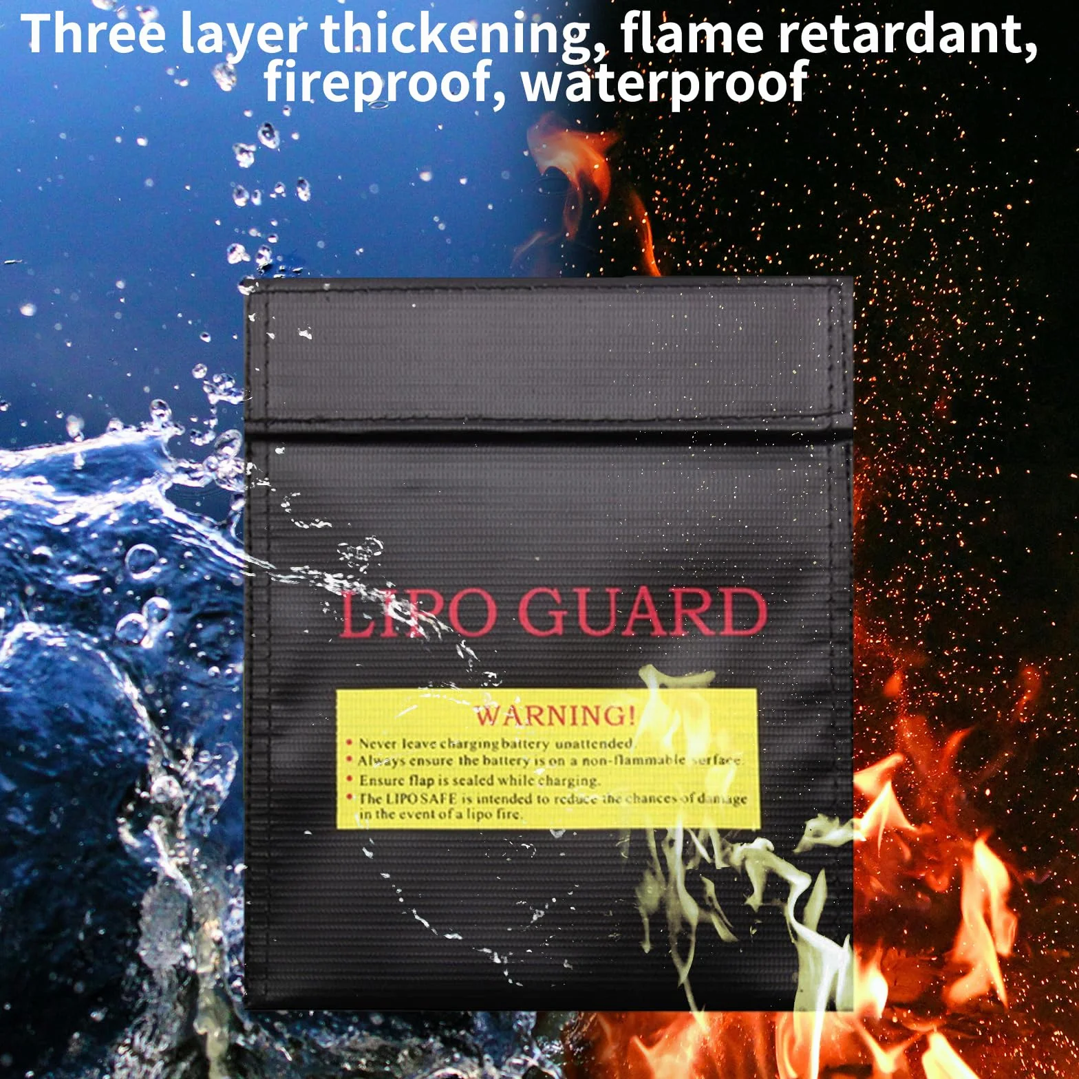 Bolsa de seguridad antiexplosión para batería LiPo – Bolsa ignífuga y resistente al agua, protección contra incendios para objetos preciosos, documentos y joyas (negro, 180 x 230 mm)