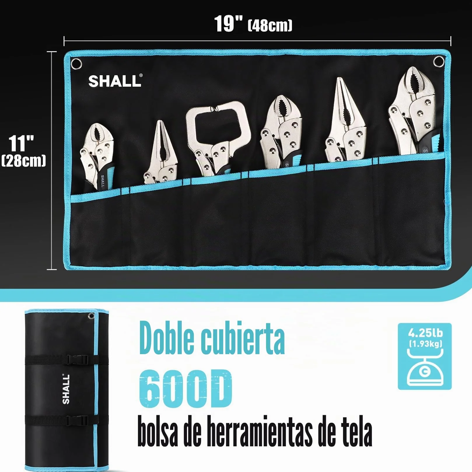 SHALL Alicates de bloqueo de 6 piezas, juego de alicates con mordazas curvas de 5", 7" y 10", alicates de punta larga de 6-1/2" y 9-1/2", abrazadera en C de bloqueo de 6"