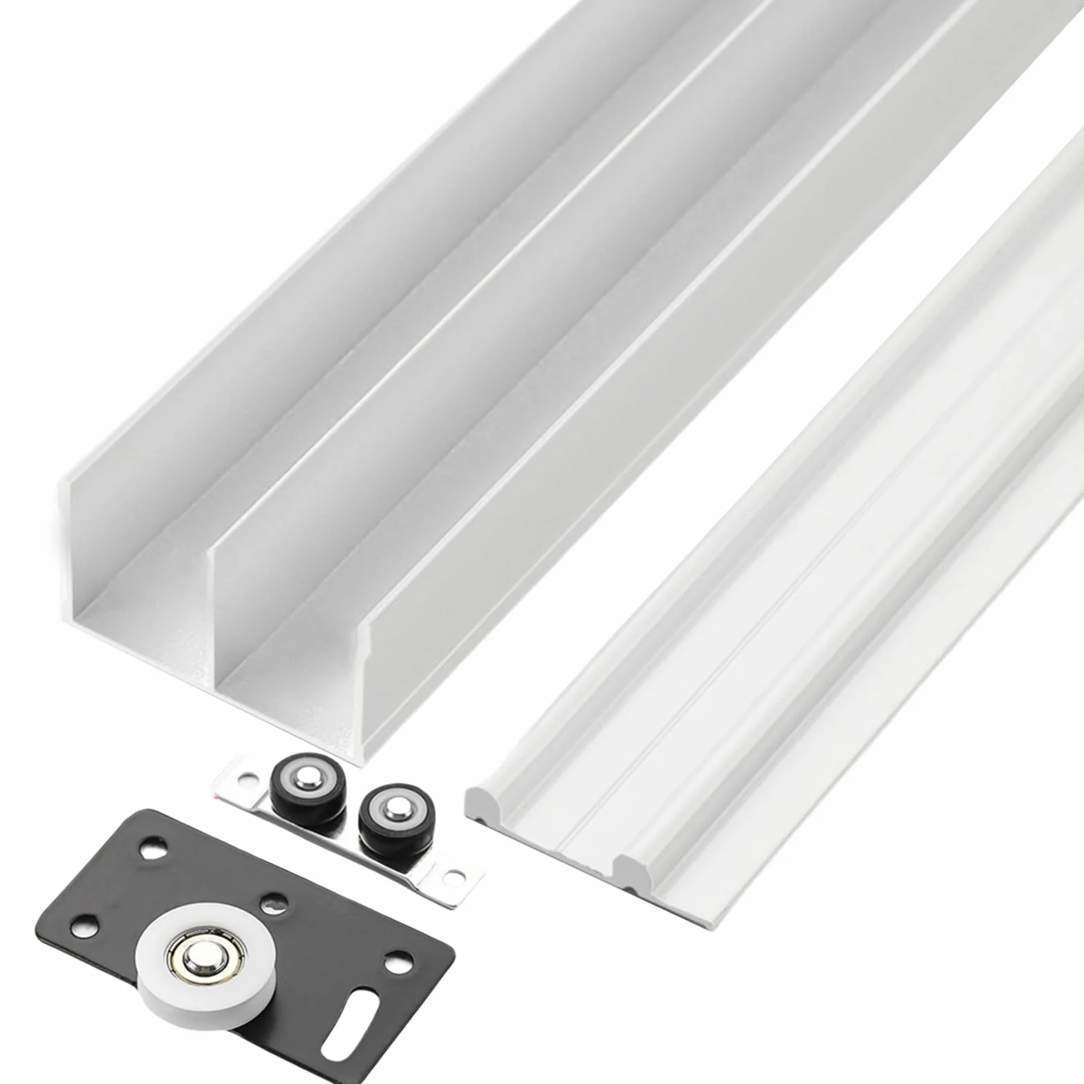 Kit de riel para puerta corredera, sistema de riel guía de funcionamiento suave para puertas de armario y oficina en casa