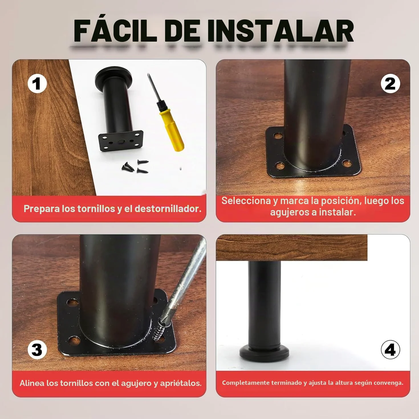 2PCS Patas Pies Ajustables Pata de MeAjustable,Regulables con 16 Kit Destornillador y Tornillos,para Armarios Mesillas de Noche Camas Escritorios Cómoda Estantería (Blanco, 40-70 cm)