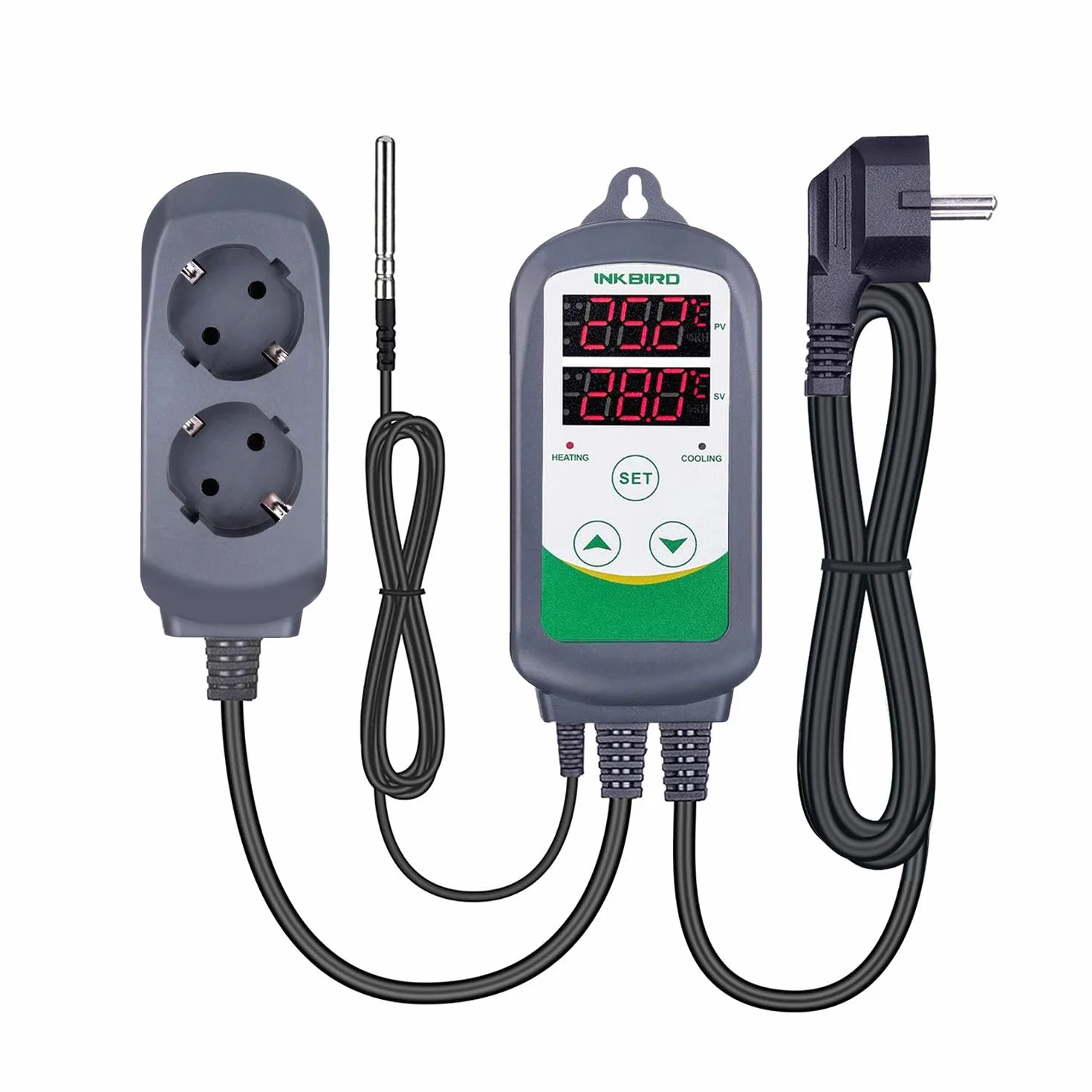 Inkbird ITC-308 Termostato con Sonda Digital,Doble Rele 220v Controlador de Temperatura Refrigeración y Calefaccion Regulador para Calentador Acuario y Peceras,Terrario Incubadoras Reptiles