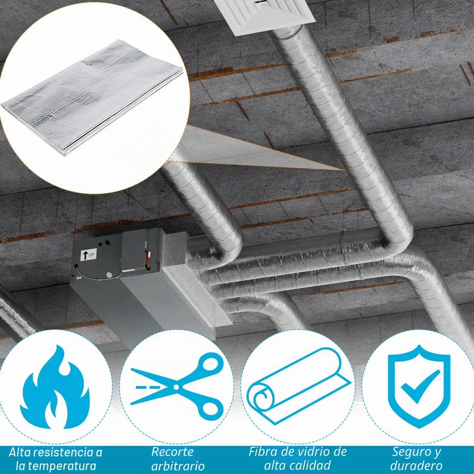 Estera de Protección Térmica Aluminizada Placa de Aluminio de Protección Térmica Alu Estera de Protección Térmica de Aluminio y Fibra de Vidrio Autoadhesiva (0.2mm, 30 X 200 cm) 300℃