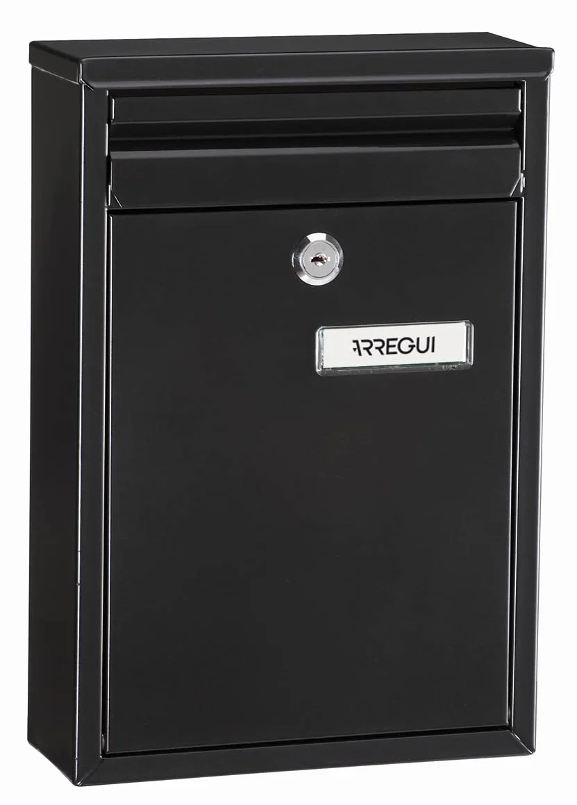 ARREGUI Zaguán E5754 Buzón Exterior de Acero Tamaño S (Correo DIN A5) | Buzón de Pared Pequeño | Buzón de Correo con Boca Trasera Recogecartas | Antilluvia | Fácil de Instalar | Negro