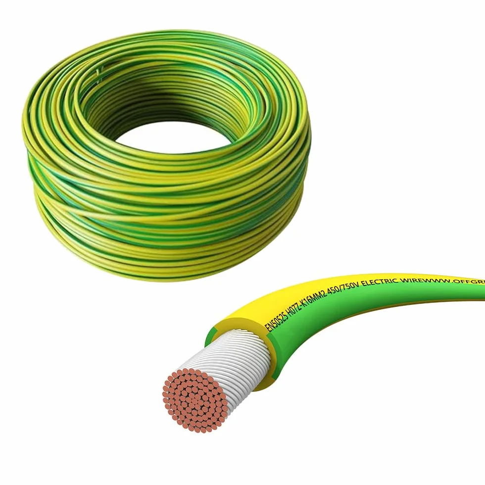 Offgridtec H07V-K - Cable de conexión a tierra (16 mm², 450/750 V, conductor de cobre fino, aislamiento XLPO y PVC, certificado HAR, instalación fija, alta flexibilidad (verde/amarillo, 10 m)