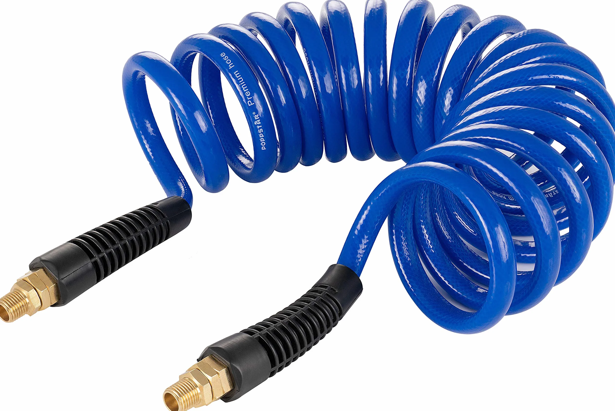 Poppstar Manguera en espiral de aire comprimido 5 m con Ø 8 mm x 12 mm, protección contra dobleces, racor giratorio G 1/4" rosca exterior