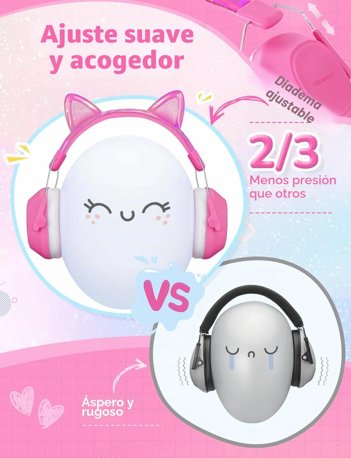 iClever Auriculares con cancelación de ruido para niños, SNR 29 dB, protección auditiva para fuegos artificiales, eventos y conciertos