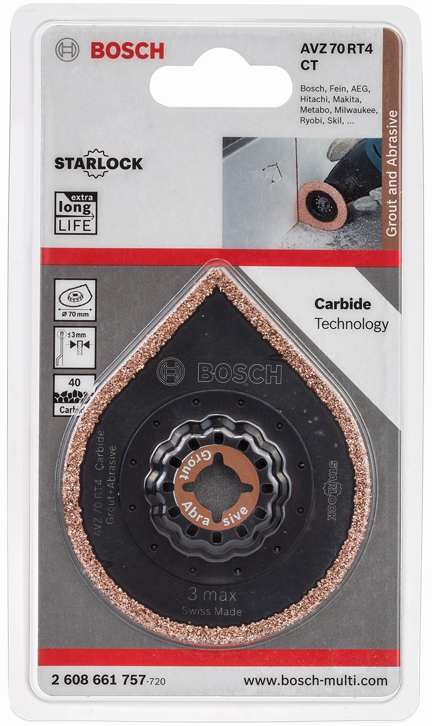 Bosch Professional Starlock - Rascador de mortero, Carburo AVZ 70 RT4, 70 mm