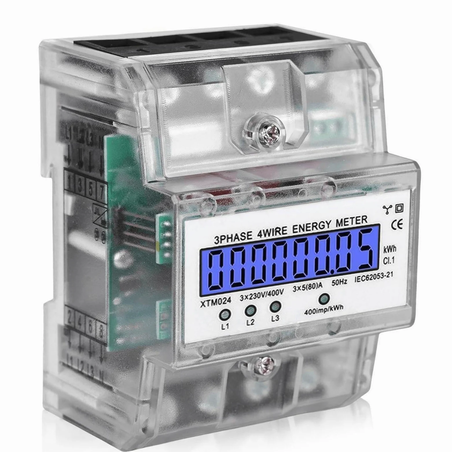 GOMETY Contador de corriente trifásica, 3 fases, 4 cables, contador de corriente trifásica, contador de corriente trifásica, 230/400 V, 5 – 100 A, con LCD, contador de corriente trifásica para