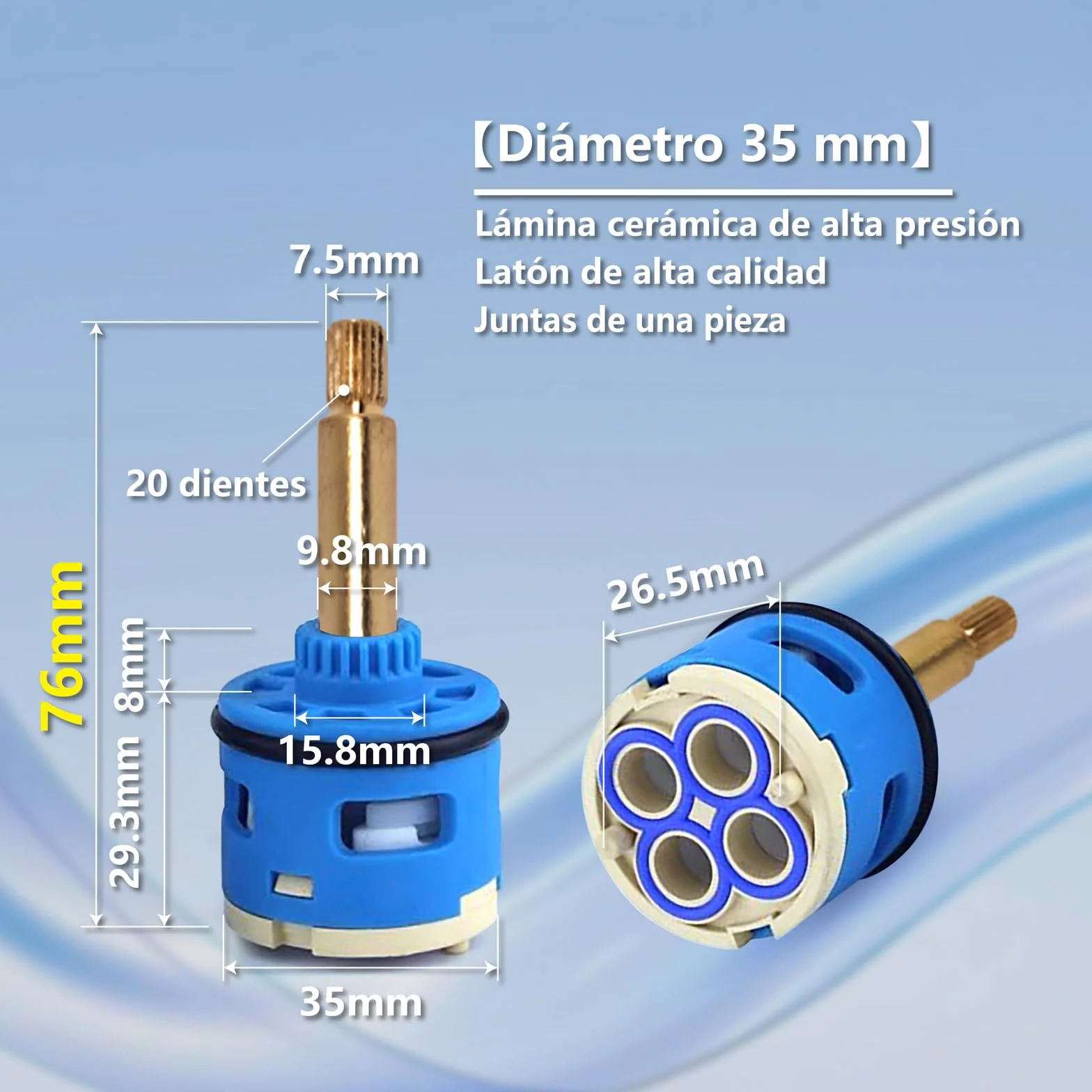 Cartuchos cerámicos de 35mm, recambio de cartuchos cerámicos de 4 vías para grifo monomando de ducha, válvula cerámica para grifo (Model 76)