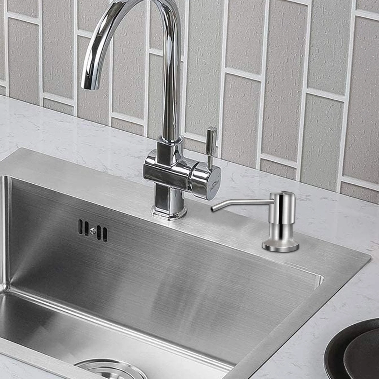 Dispensador de jabón para fregadero de cocina, dispensador de jabón de acero inoxidable, dispensador de jabón líquido, botella de jabón de 350 ml/500 ml, rotación de 360 grados, herramientas de