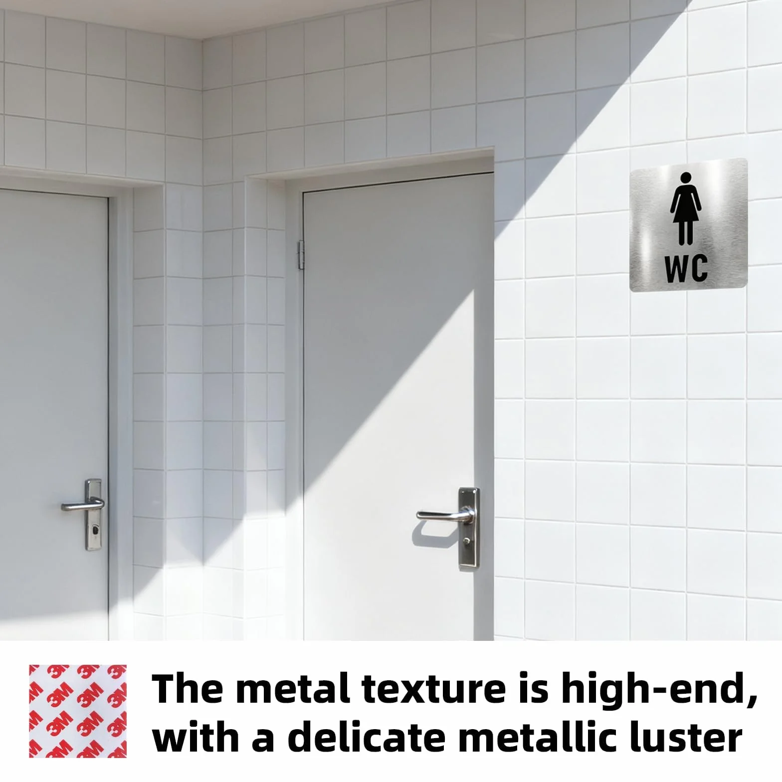 2pcs Simbolos Baño, Placas Cartel WC Acero Inoxidable 12x12 cm – Juego de Carteles Baño Mujer y Hombre – Señalización Resistente con 2 Adhesivos Fuertes 50x50 mm – Instalación Sencilla