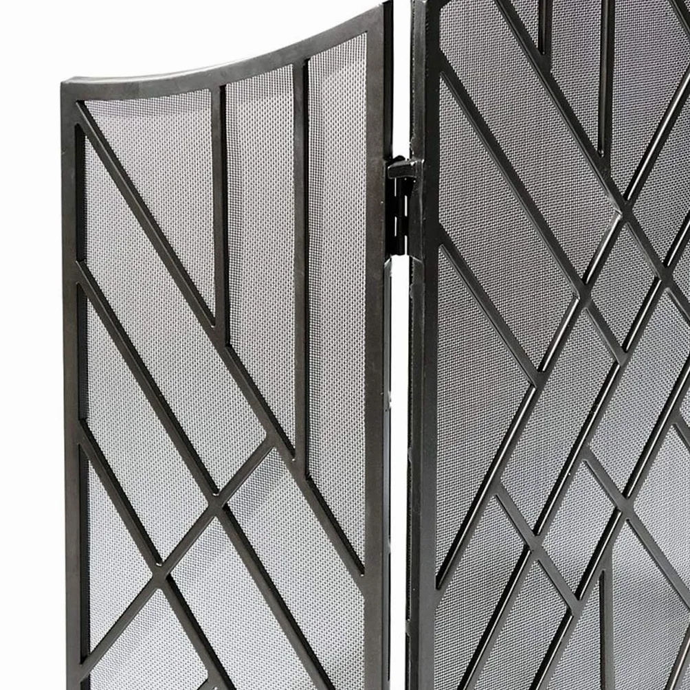 Pantalla Salvachispas Chimenea interior Pantalla 3 Panel de estaño de hierro forjado pantalla grande de metal decorativo exterior de malla cubierta sólida prueba de Baby Safe Chimenea Valla diseño de