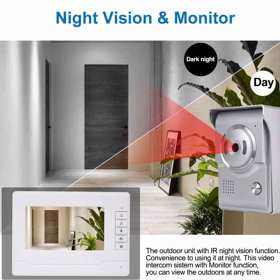KDL Nuevo Diseño Sistema de Intercomunicación de Video Inteligente el Hogar Timbre de video de 7 pulgadas puerta teléfono, Cámara impermeable al aire libre con monitor para el hogar (3 Monitor)