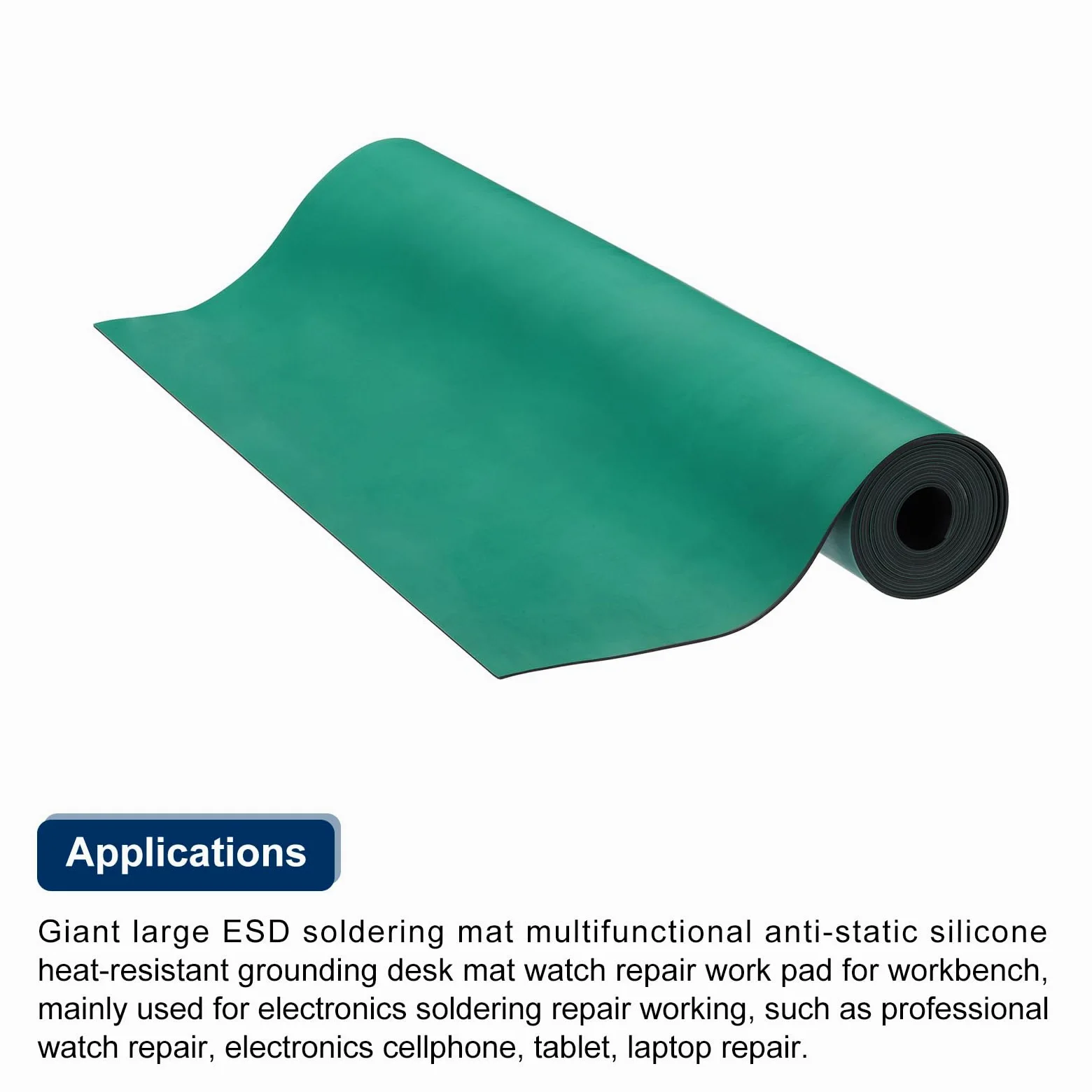 QUARKZMAN 100x60cm Gran Tapete de Soldadura de Silicona ESD Extra Grande de Alta Temperatura Antiestático para Banco de Trabajo con Conexión a Tierra para Reparación 1.6mm