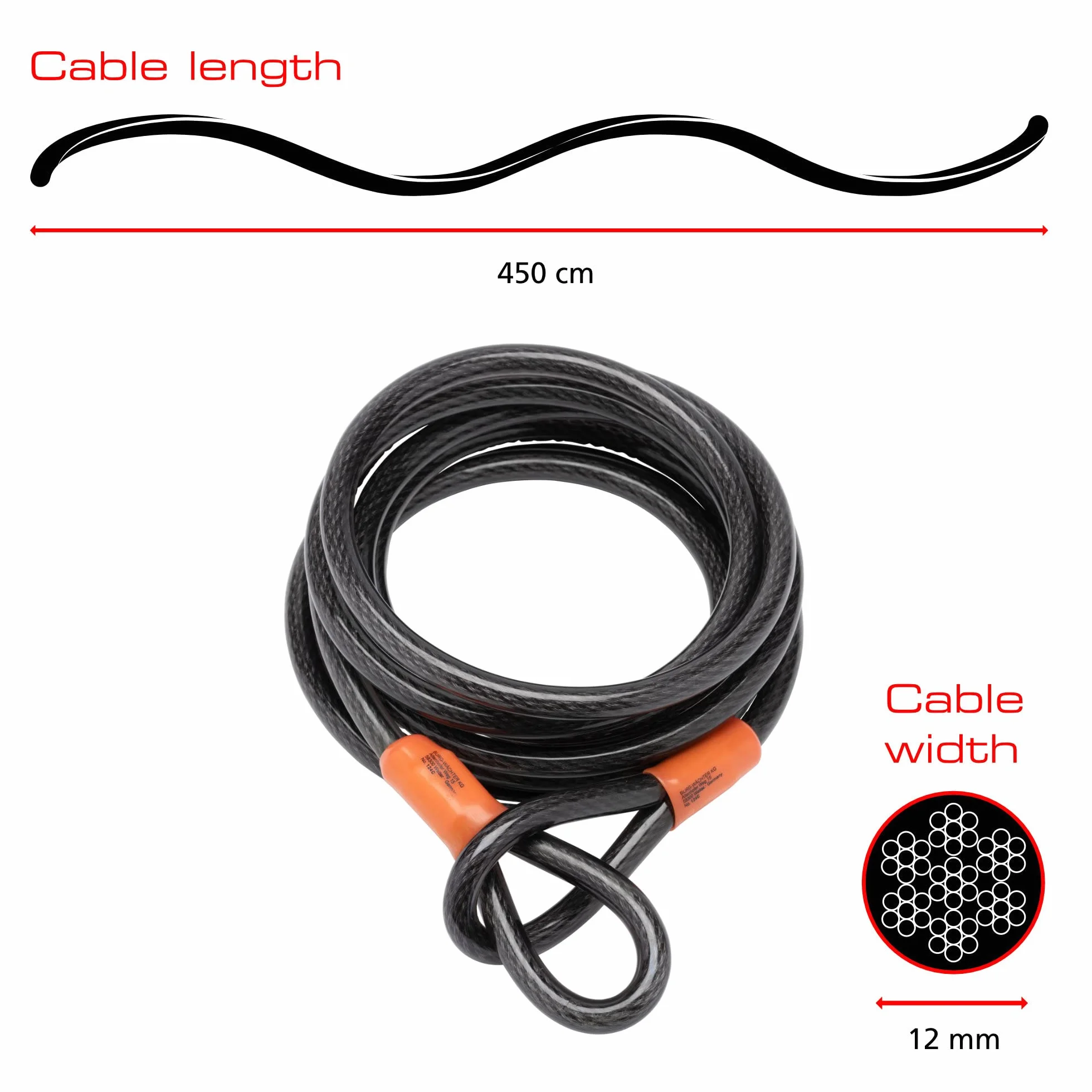 Sterling 124C - Cable de Seguridad de Bucle Doble autoenroscable (Recubrimiento de Vinilo, 12 mm x 4,5 m)