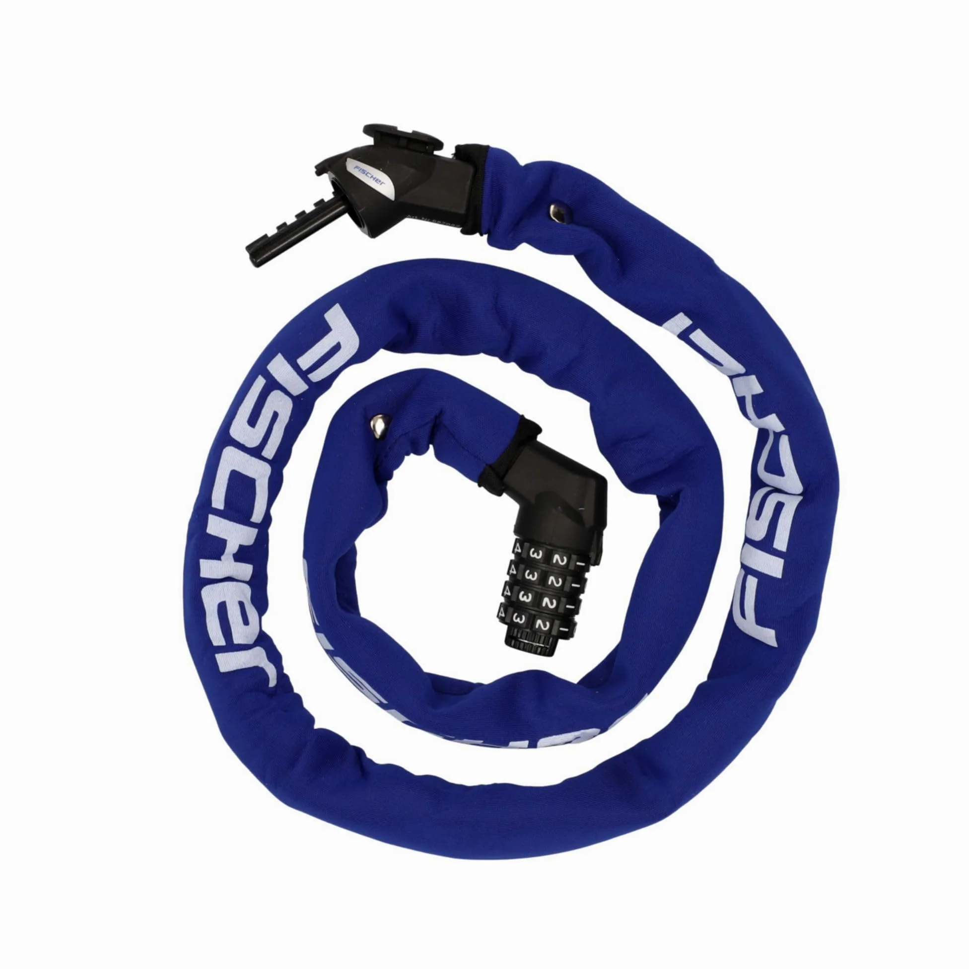 FISCHER Candado antirrobo para bicicleta de neopreno con cerradura de combinación, alta seguridad para bicicletas y bicicletas eléctricas, color azul, longitud: 130 cm