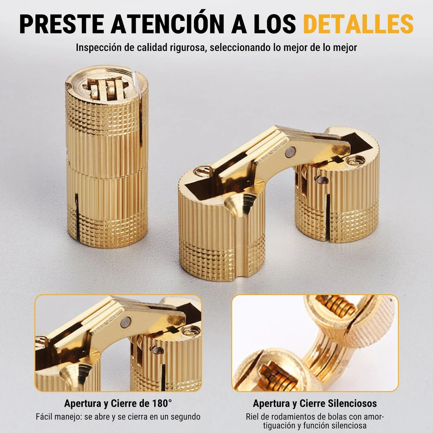 VOBOR Bisagra Barril 10mm 4 Piezas Latón Invisible 180° Ángulo de Apertura
