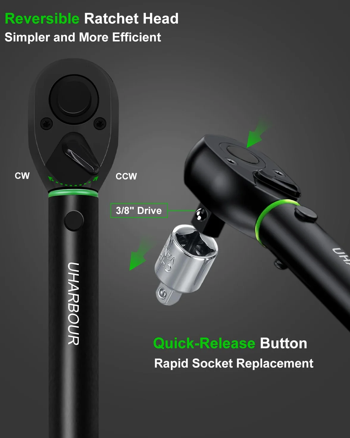 Uharbour Llave dinamométrica de 3/8 pulgadas, 5-60 Nm, 31 piezas, juego de llaves dinamométricas para motocicleta, ± 3% de precisión con extensiones, llaves de vaso y adaptador, carraca de 72 dientes