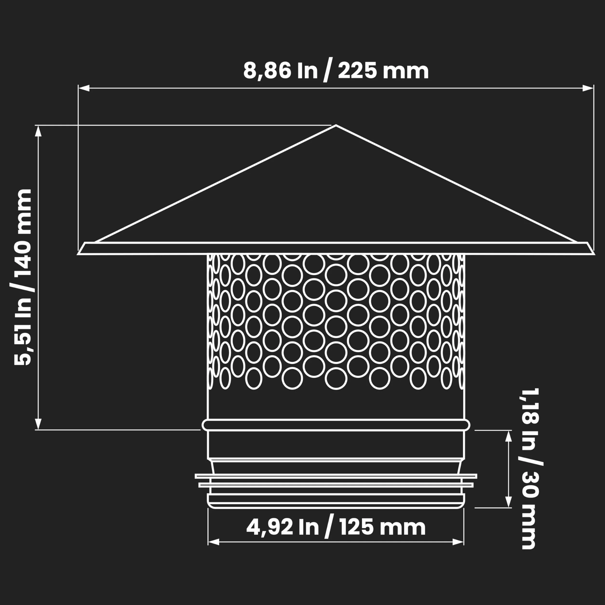 Tapa de lluvia redonda para techo HVAC ventilación de acero galvanizado para todo tipo de clima, cubierta de techo redonda con junta de goma para un aislamiento perfecto de 125 mm / 12.5 cm