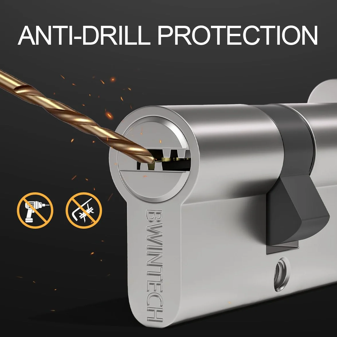 Bwintech 2 pieza 35T/35mm Euro Latón Cilindro, 70mm Thumbturn/Key Barrel Lock con 10 llaves horizontales de latón, tiene antirrobo, antiperforación, antigolpes, antigolpes, níquel satinado