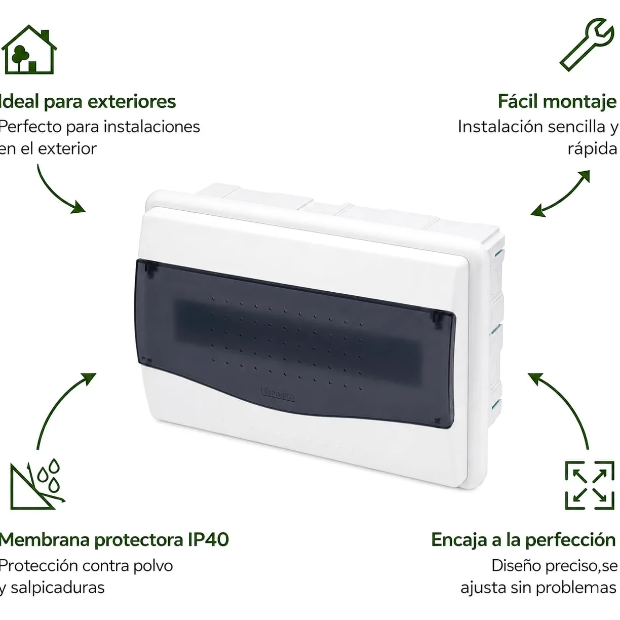 Cuadro de Distribución de Empotrar 12 Módulos 305x100x215mm con PuertaTransparente IP40 400V ABS