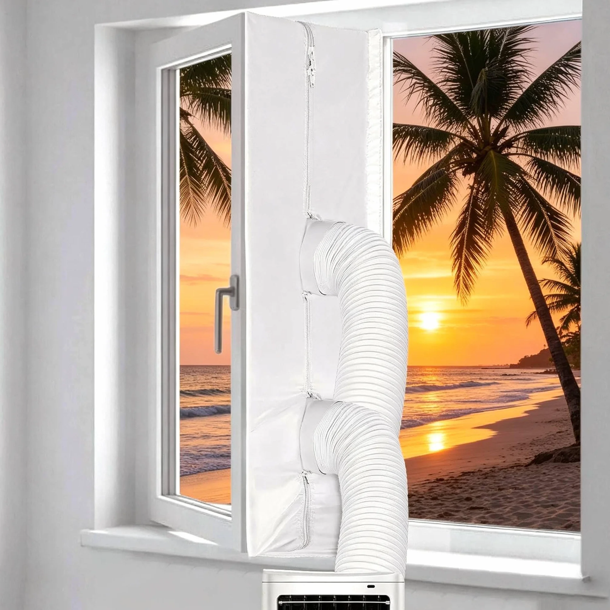 Cubierta Aislante Ventana Aire Acondicionado, 500cm Kit Ventana Aire Acondicionado Portatil, Sello Ventana Universal para AC Móvil y Secadora AC Window Kit Que Bloquea el Aire Caliente