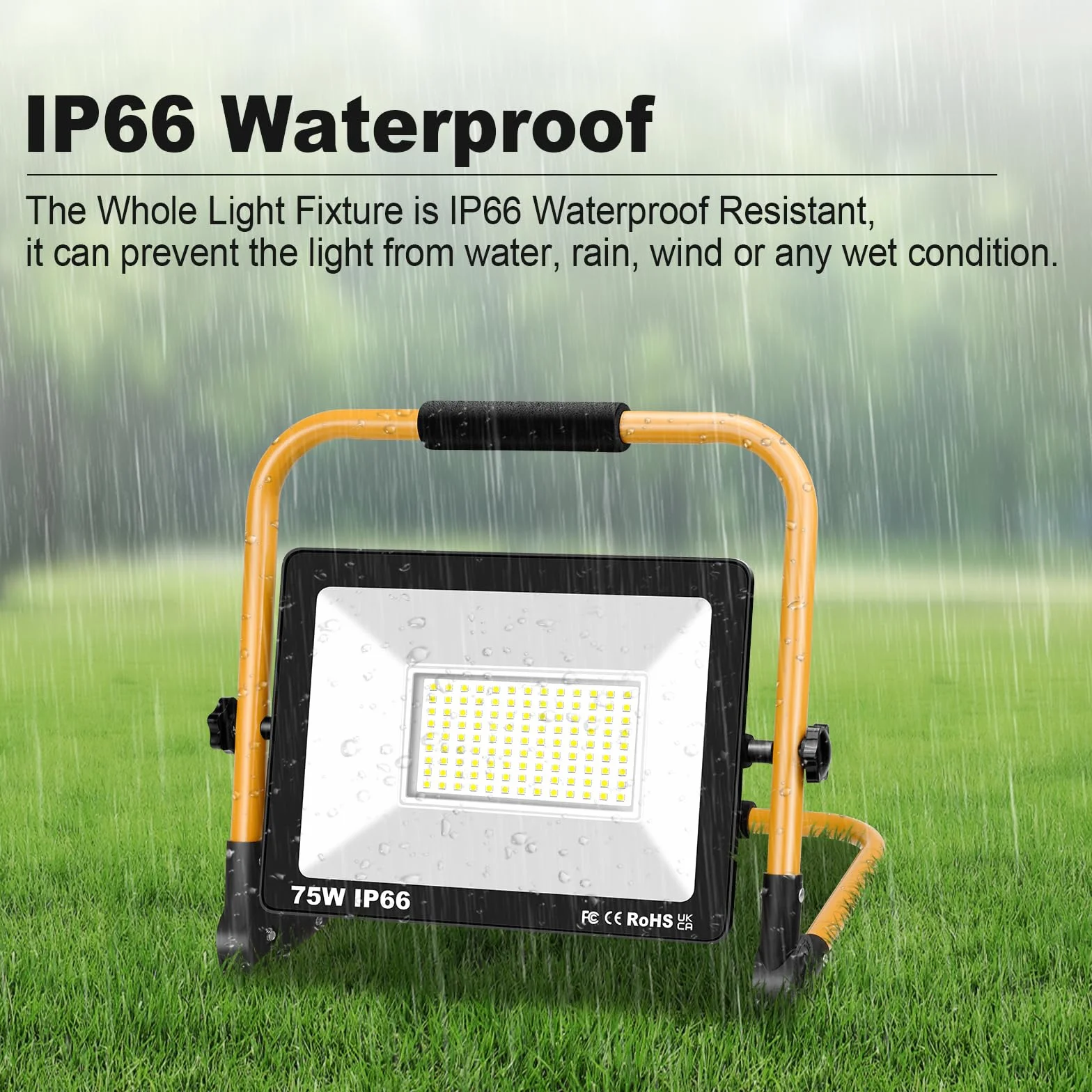 RIGIDON 75W Foco de Trabajo LED, 7500LM Foco LED Portátil con Soporte plegable, IP66 Impermeable Luz de Trabajo para Interiores y Exteriores para Obra Taller Garaje, 6000K Blanca
