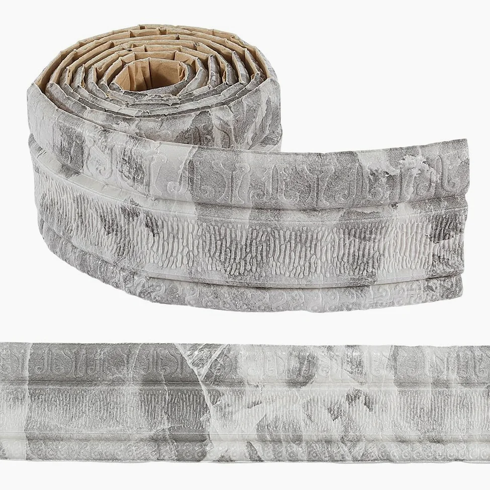 CRASPIRE Moldura de Corona para Papel Tapiz de 90.5 x 3.9 pulgada Autoadhesiva Flexible de Color Gris Mármol Resistente Al Agua con Forma de Espejo para Pared Líneas de Base Espuma para Decoración