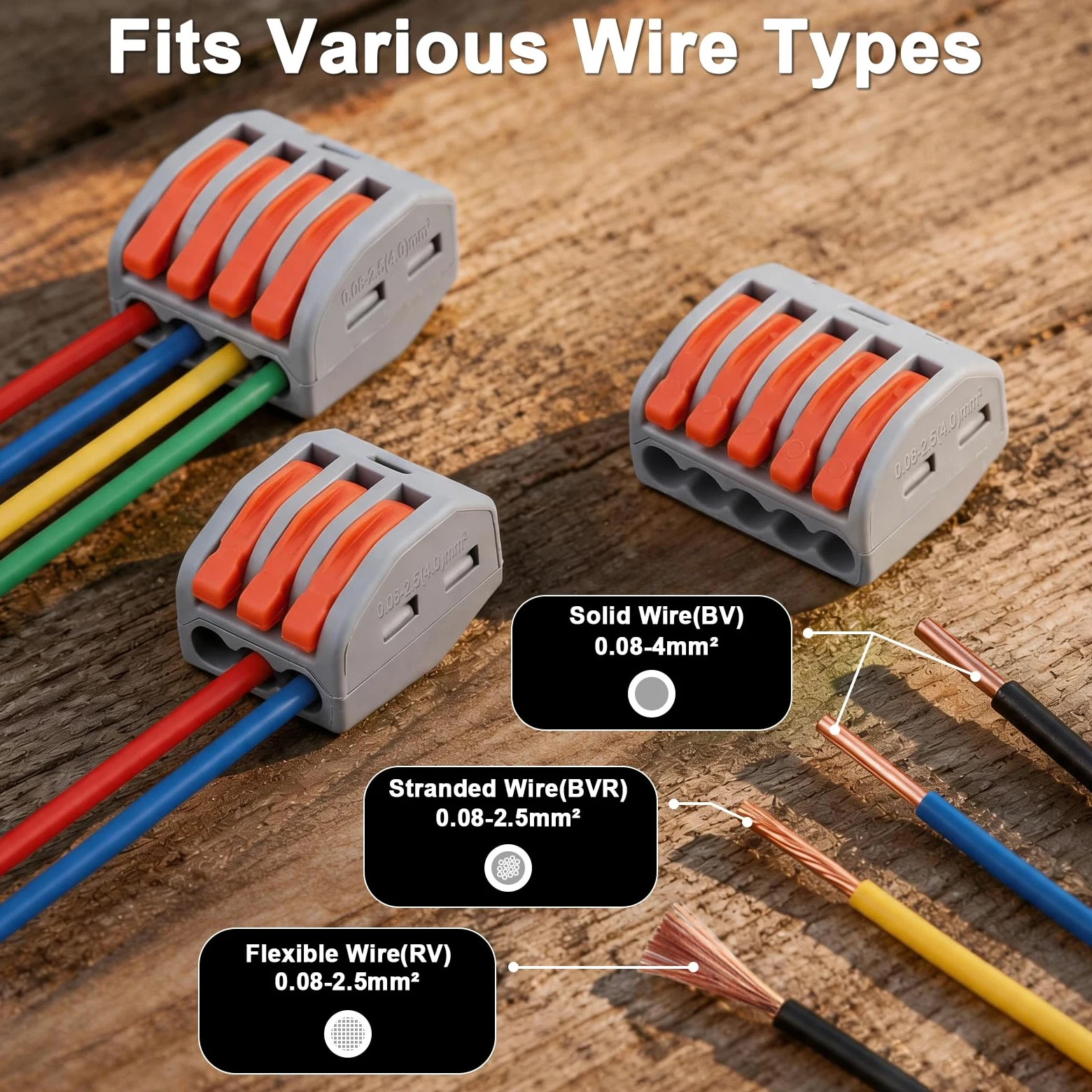 130pcs Conectores Electricos Rapidos, 2/3/4/5 VíAs, Retardantes de Llama Pa/Pc,Terminales EléCtricos con Palanca, Empalmes Cables Electricos para Cables Fijos