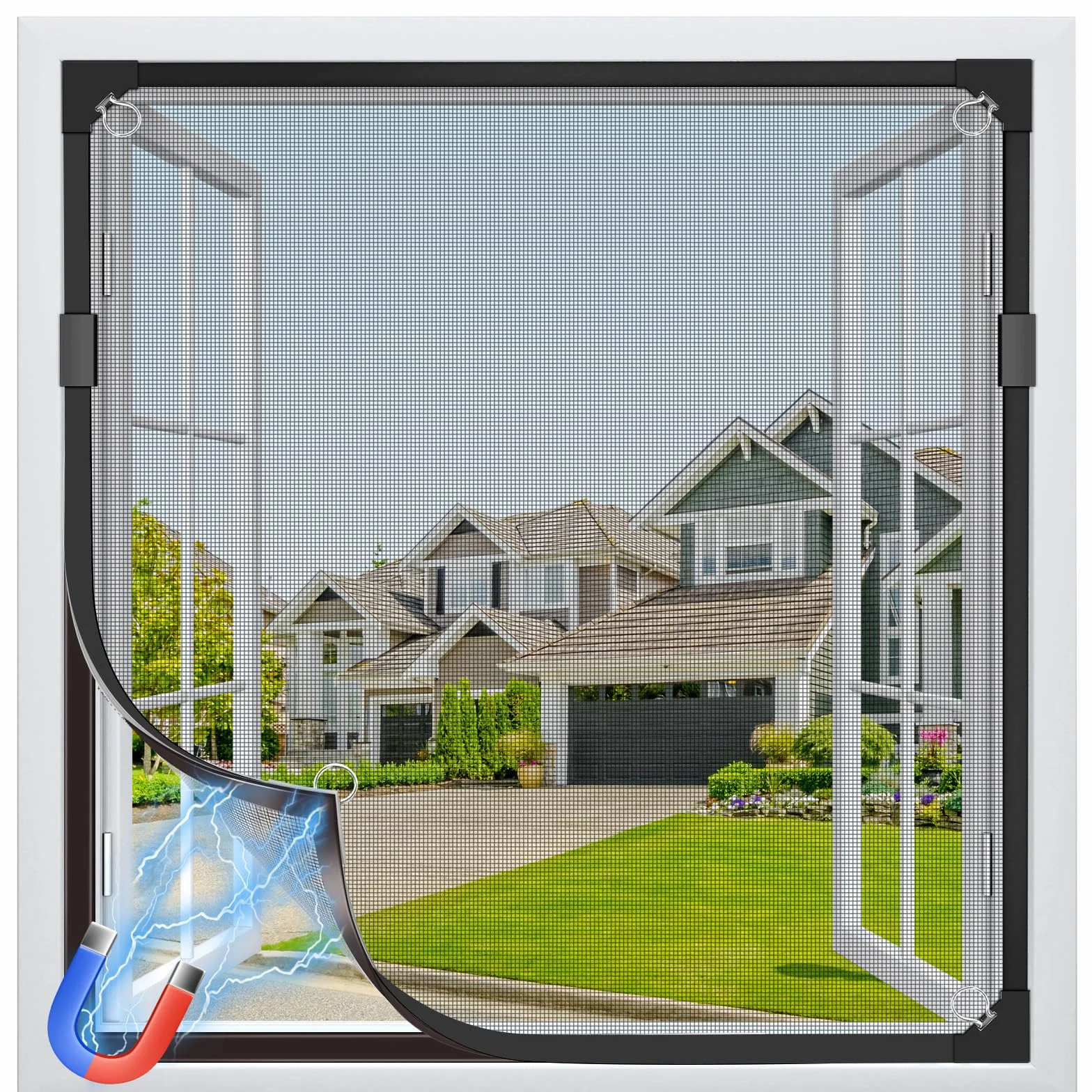 Mosquitera Ventana Magnetica, 130×150cm Malla de Fibra de Vidrio,Ajustable Mosquiteras para Ventanas Magneticas, Fácil Instalación sin Taladrar, Fácil de Limpiar- Marco Negro y Red Negro