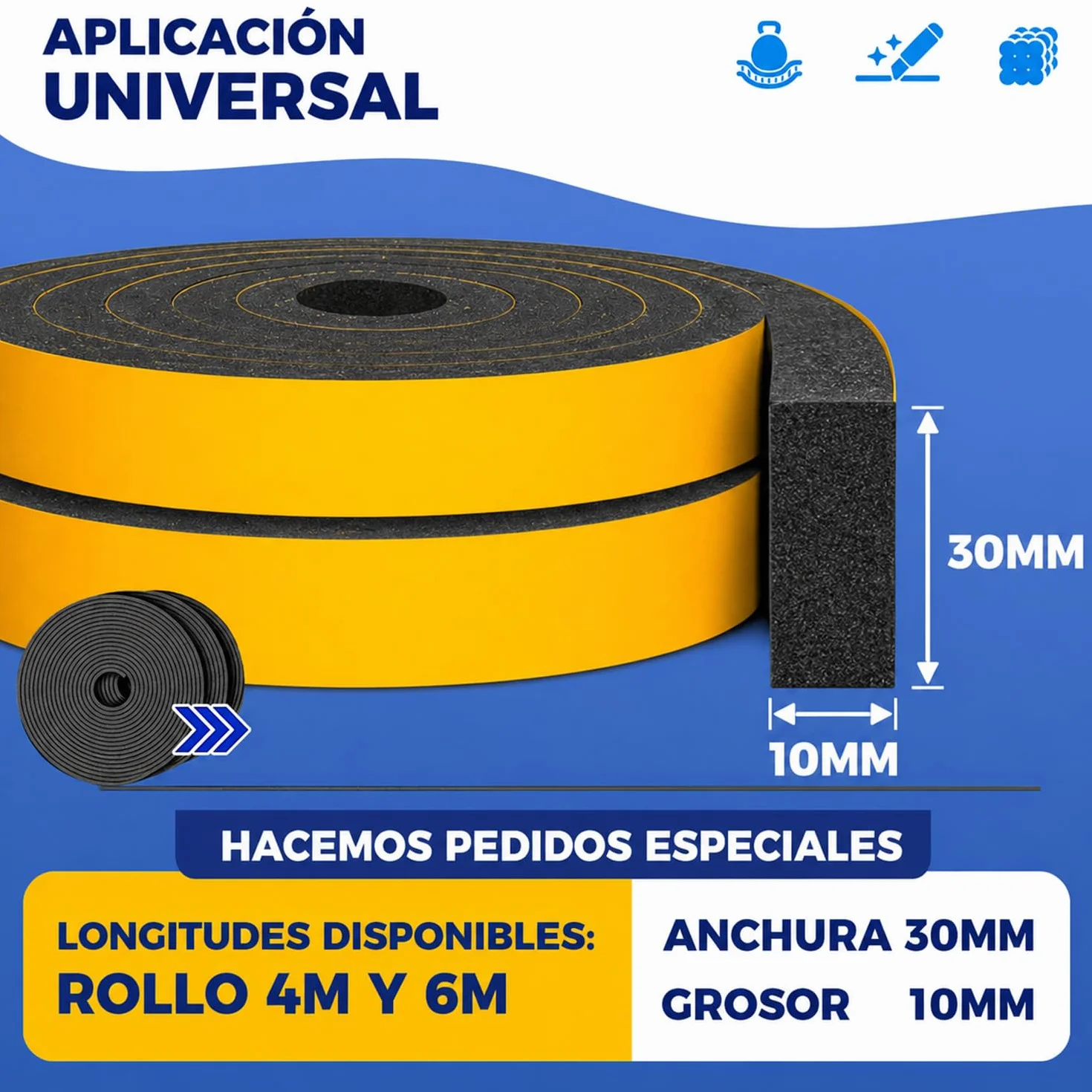 Junta de estanqueidad gruesa autoadhesiva ventanas 30mm (W) x 10mm (T) x 4Mts (L) burlete espuma/tiras de sellado para puertas y ventanas/burlete ventana corredera aluminio/burlete goma,2 piezas…