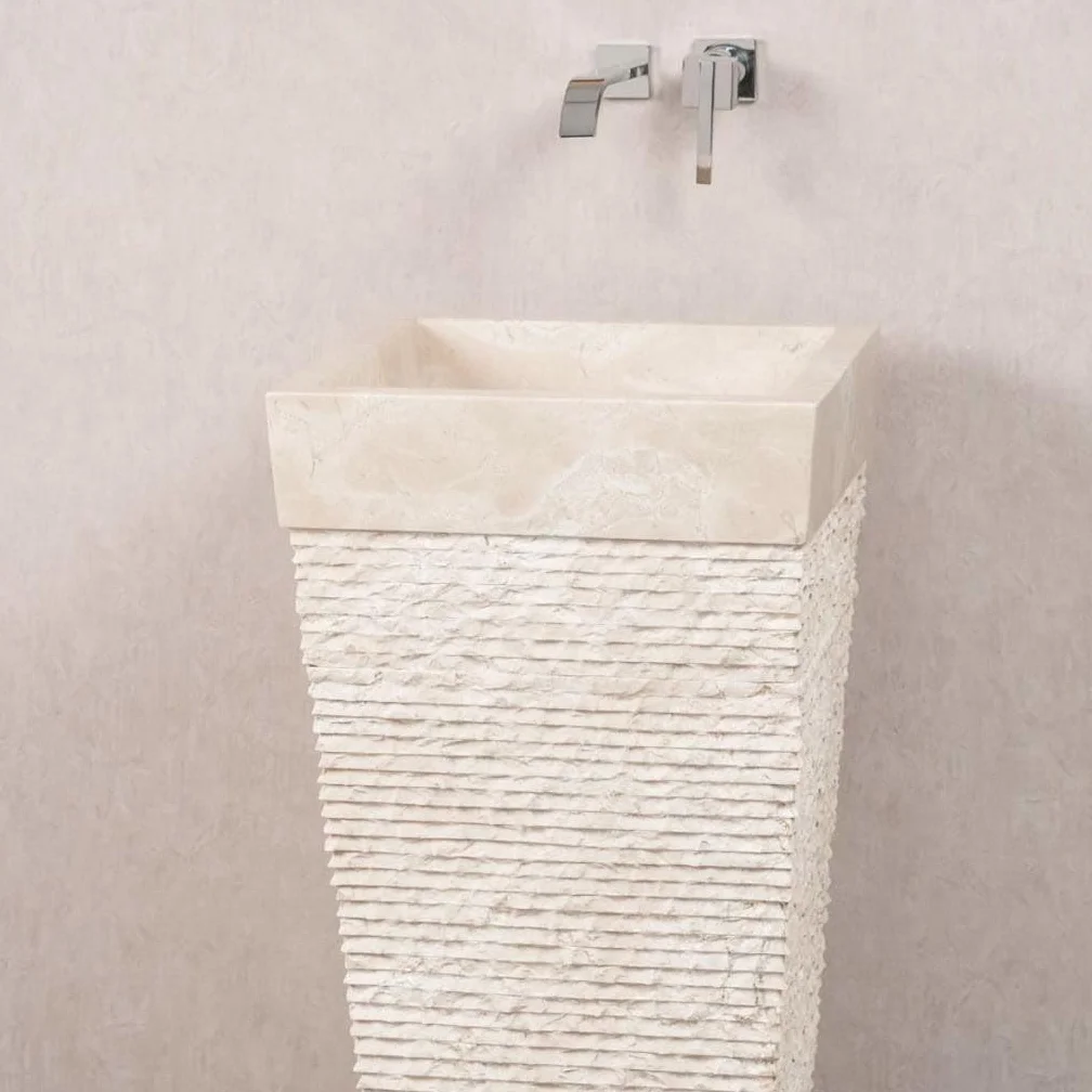 wanda collection - Lavabo de pie piramidal de Piedra para Cuarto de baño Habana Crema