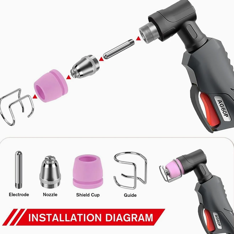 Kit de 50 Consumibles para Cortadora de Plasma AG60P. Incluye Puntas y Boquillas para Antorcha de Corte. Compatible para AG60 y WSD60.