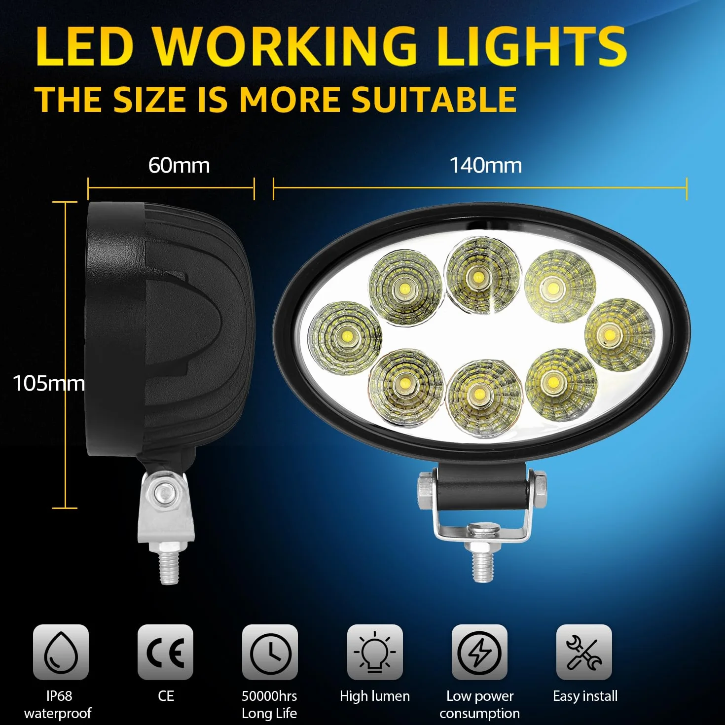 2 x 24 W Oval LED Faros de trabajo 12v 24v Offroad lámpara de trabajo Focos Impermeable IP68 Tractor SUV Excavadora