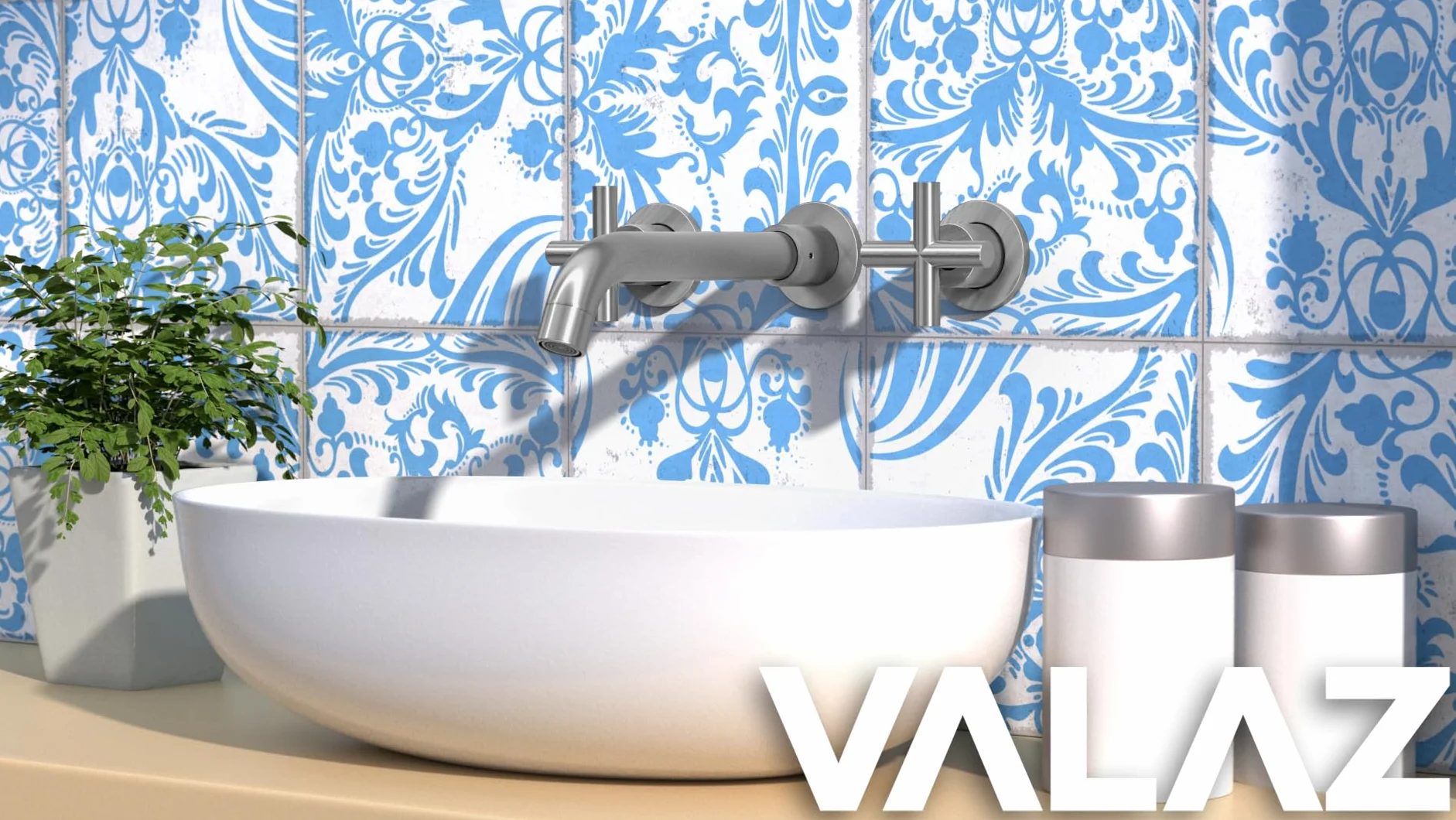 VALAZ Grifo Lavabo Bimando Acero Cepillado Empotrado | Protección PVD, Mezclador Agua Fría y Caliente | Instalación Fácil y Rápida | Latón, Inoxidable, Redondo, Caño 21 cm, Serie Nalon