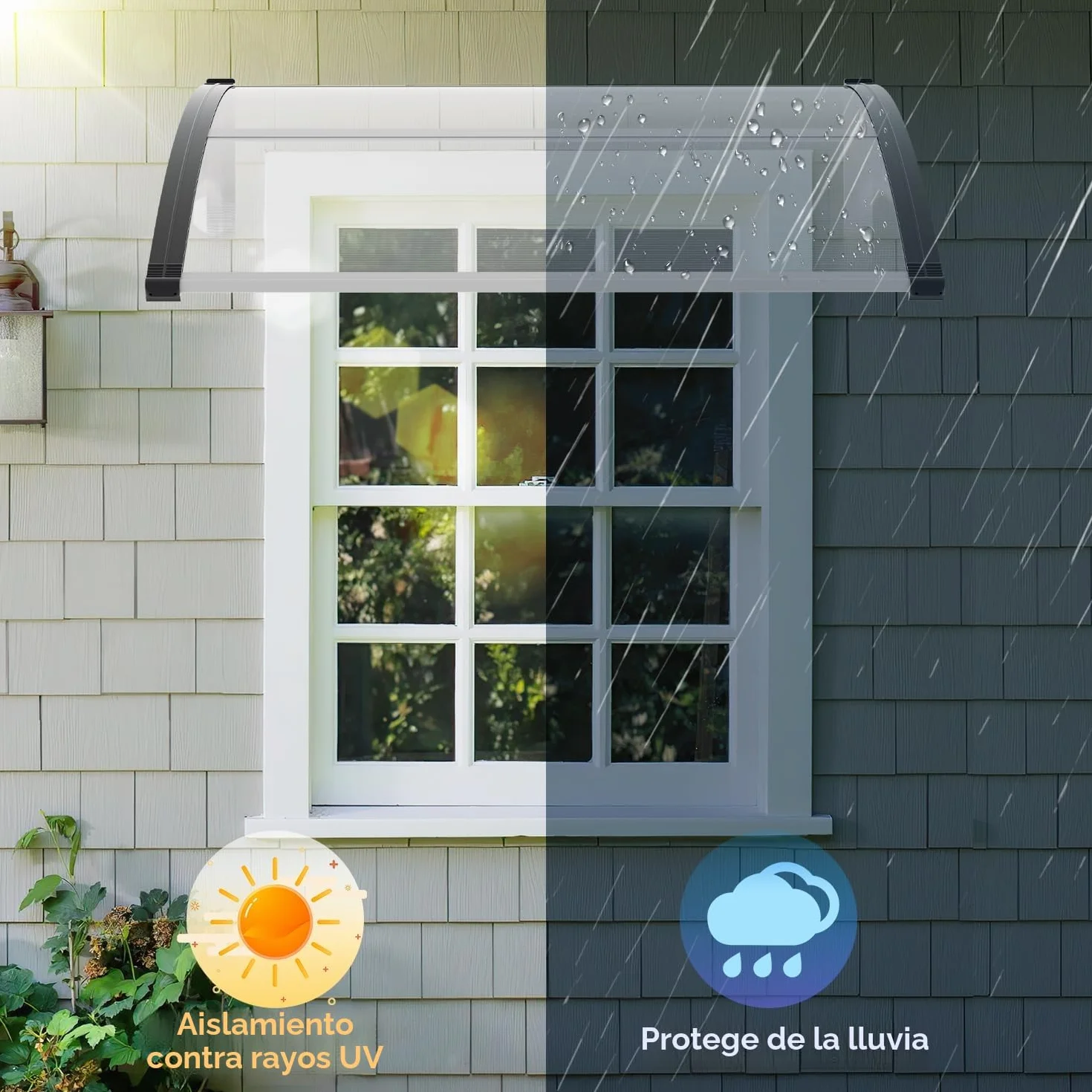 Sonnewelt Marquesina Puerta Entrada 100x120 cm Techo Policarbonato Hueco 5 mm Estructura ABS Arco Transparente Inclinado Protección Lluvia Sol