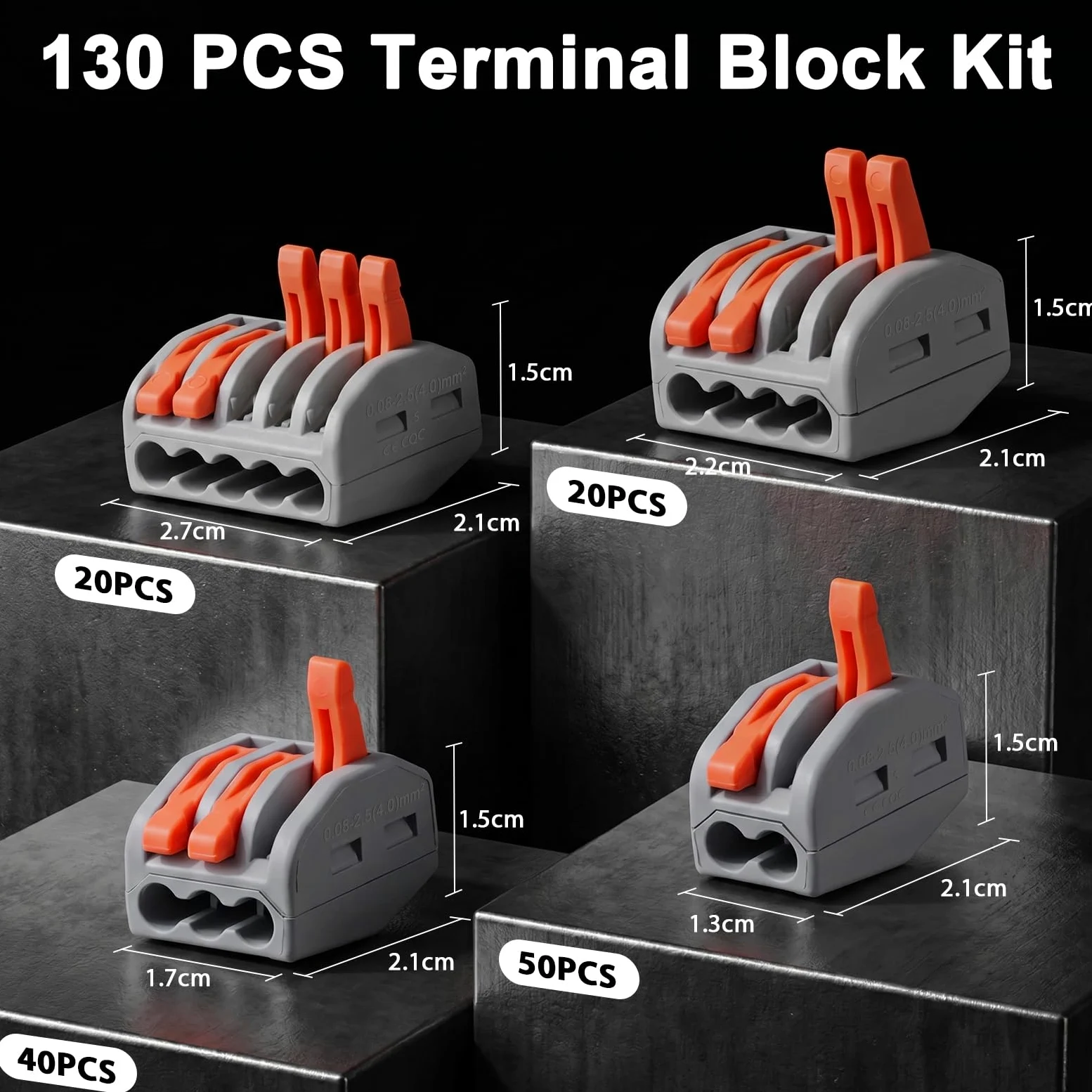 130pcs Conectores Electricos Rapidos, 2/3/4/5 VíAs, Retardantes de Llama Pa/Pc,Terminales EléCtricos con Palanca, Empalmes Cables Electricos para Cables Fijos