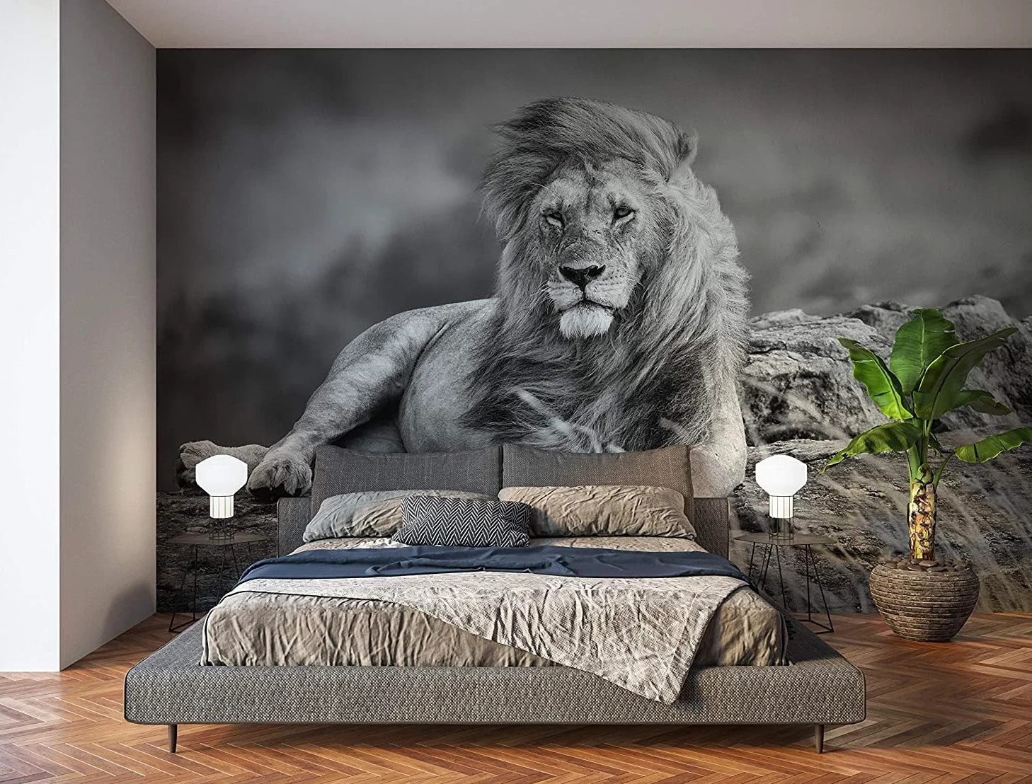 Oedim Fotomural Vinilo para Pared León Blanco y Negro | Vinilo Premium | 150 x 100 cm | Decoración comedores, Salones, Habitaciones