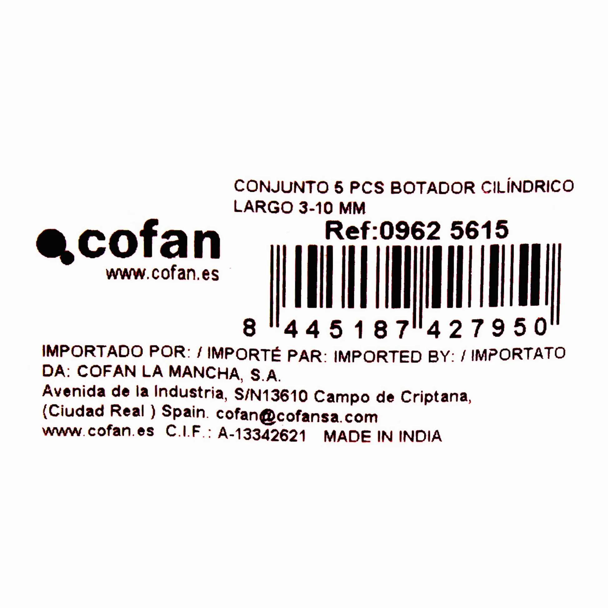 Cofan Juego de 5 Botadores Cilíndricos Largos | Diámetros 3-10 mm | De Acero Cromo Vanadio Endurecido de Alta Resistencia | Herramientas Profesionales para Mecánica, Industria y Bricolaje