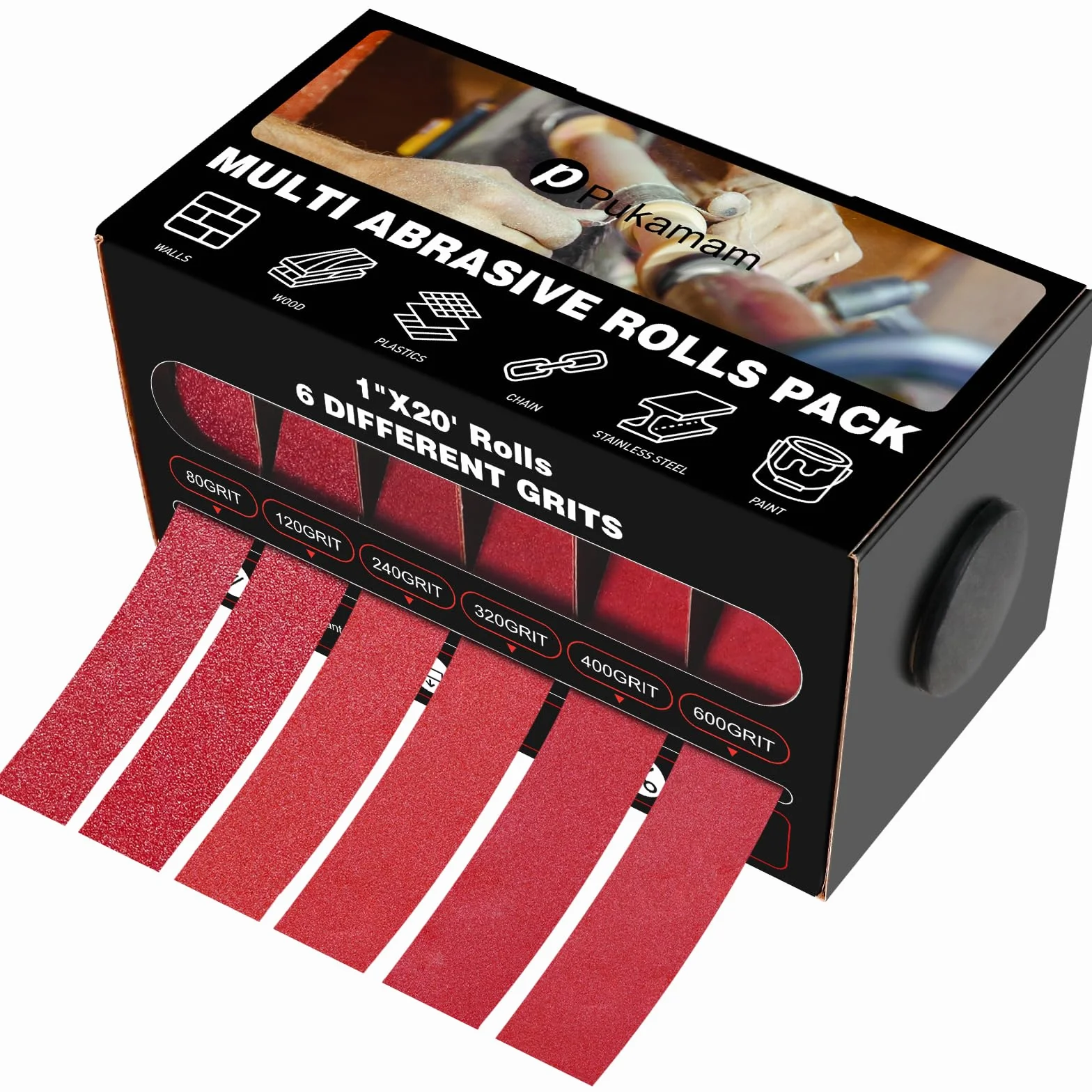 Rollos de Papel de Lija, Grano 80/120/240/320/400/600, Rollos Papel Abrasivo en Húmedo y en Seco, 25 mm x 6 m, Papel Lija para Reparación de Muebles de Madera, Lijado de Metales, Pulido de Coches